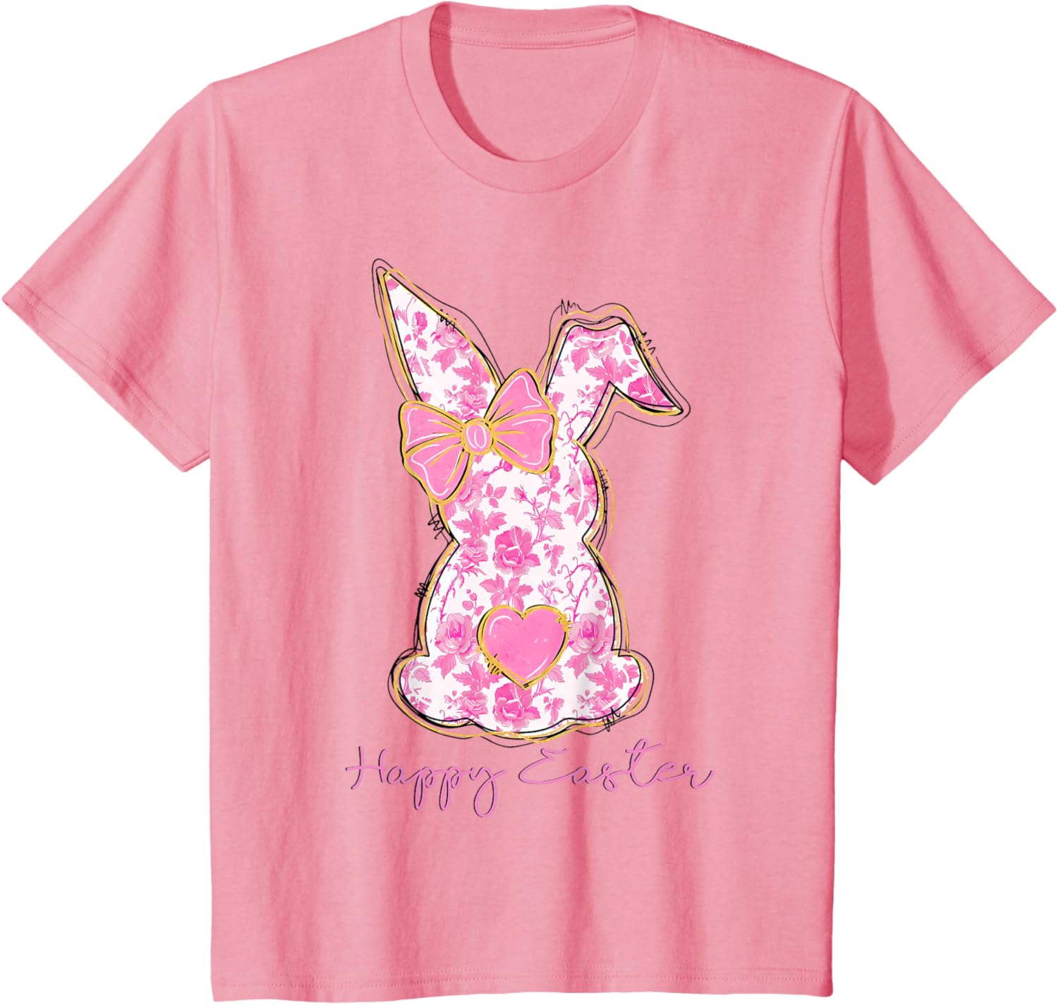 Easter Chinoiserie Floral Bunny With Cute Pink Bow Coquette T-Shirt