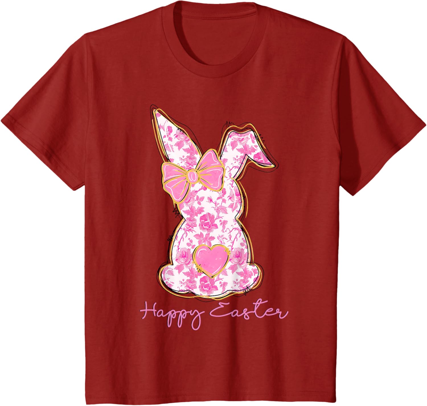 Easter Chinoiserie Floral Bunny With Cute Pink Bow Coquette T-Shirt