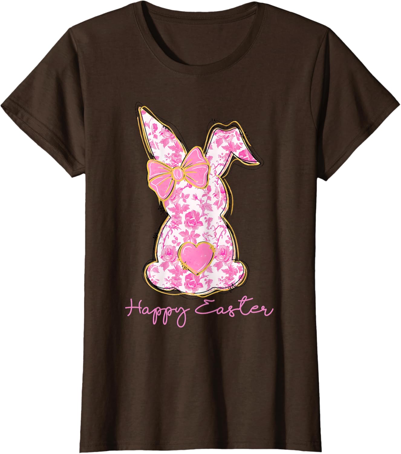 Easter Chinoiserie Floral Bunny With Cute Pink Bow Coquette T-Shirt