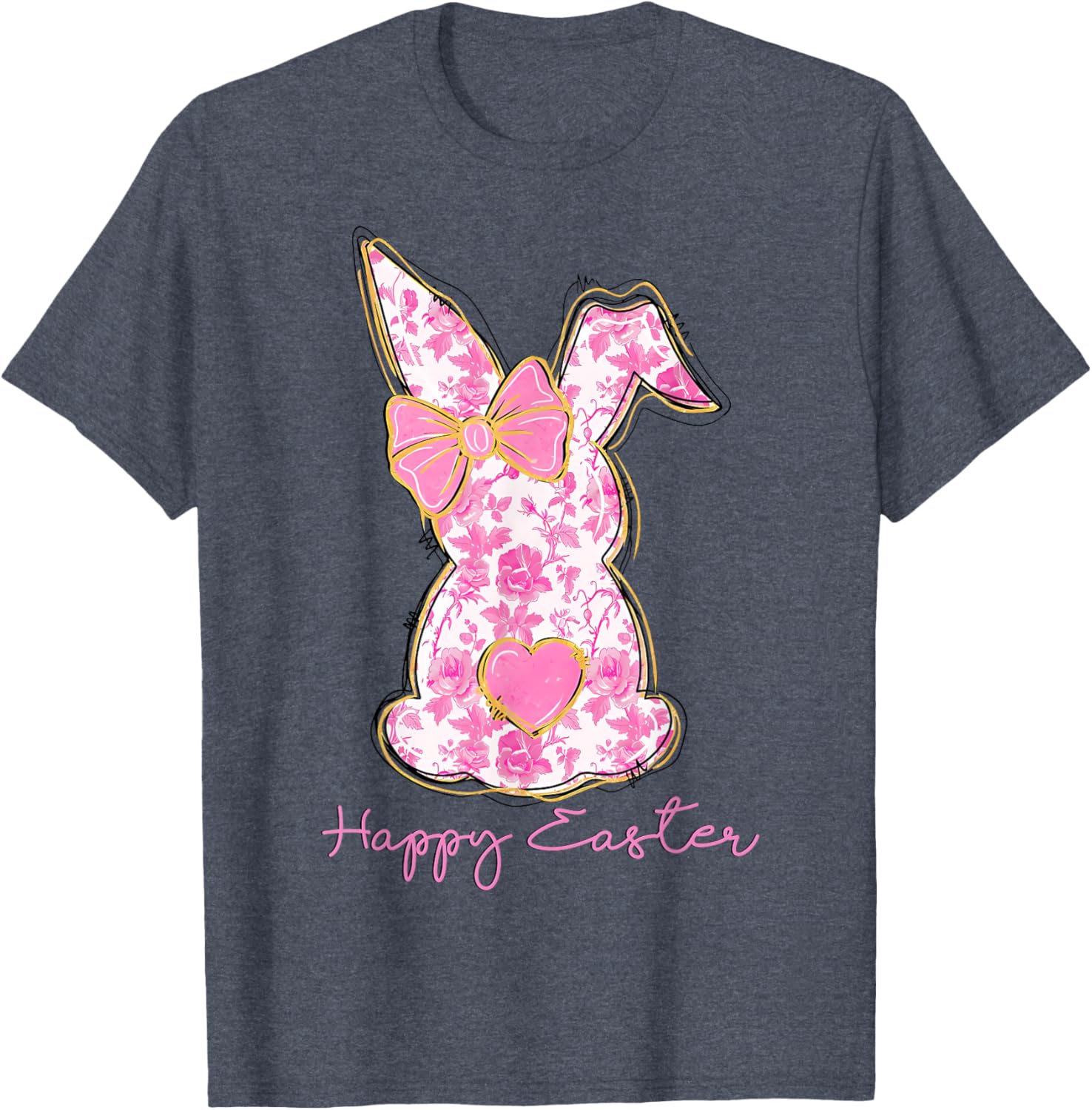 Easter Chinoiserie Floral Bunny With Cute Pink Bow Coquette T-Shirt