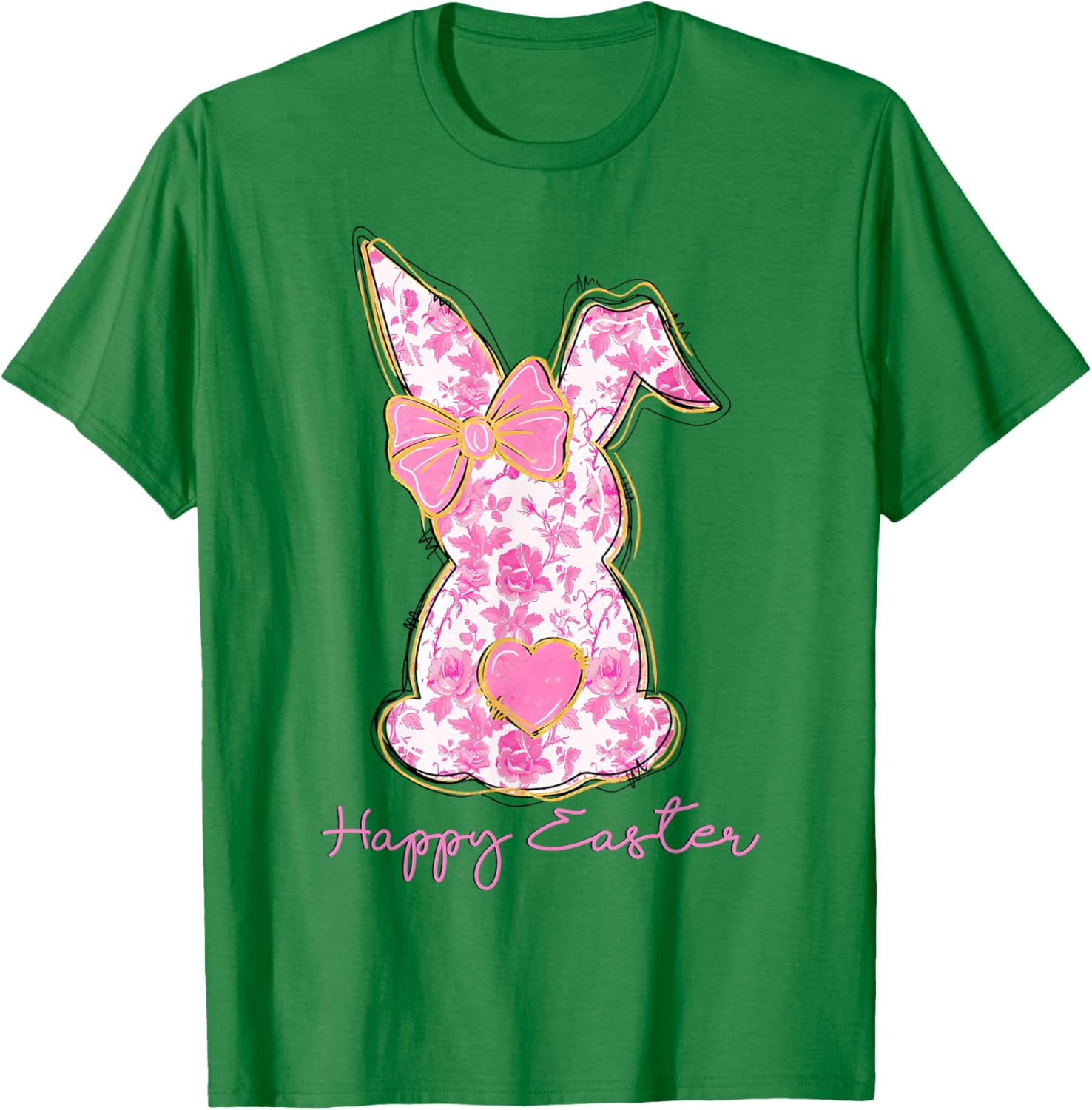 Easter Chinoiserie Floral Bunny With Cute Pink Bow Coquette T-Shirt