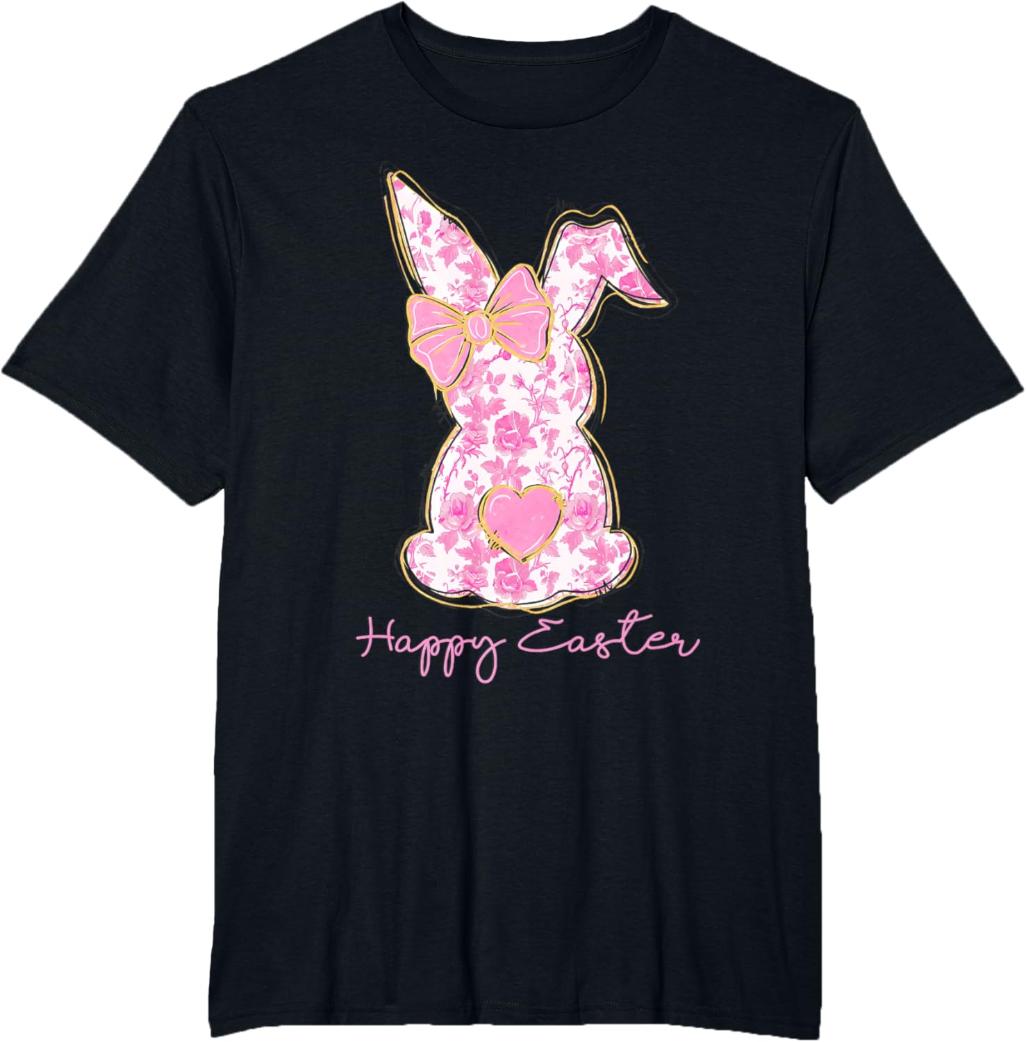 Easter Chinoiserie Floral Bunny With Cute Pink Bow Coquette T-Shirt