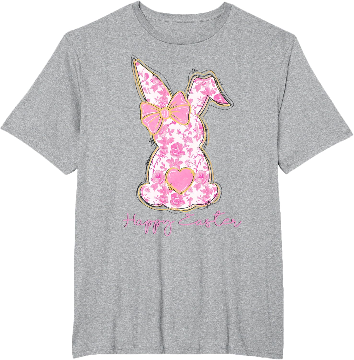 Easter Chinoiserie Floral Bunny With Cute Pink Bow Coquette T-Shirt