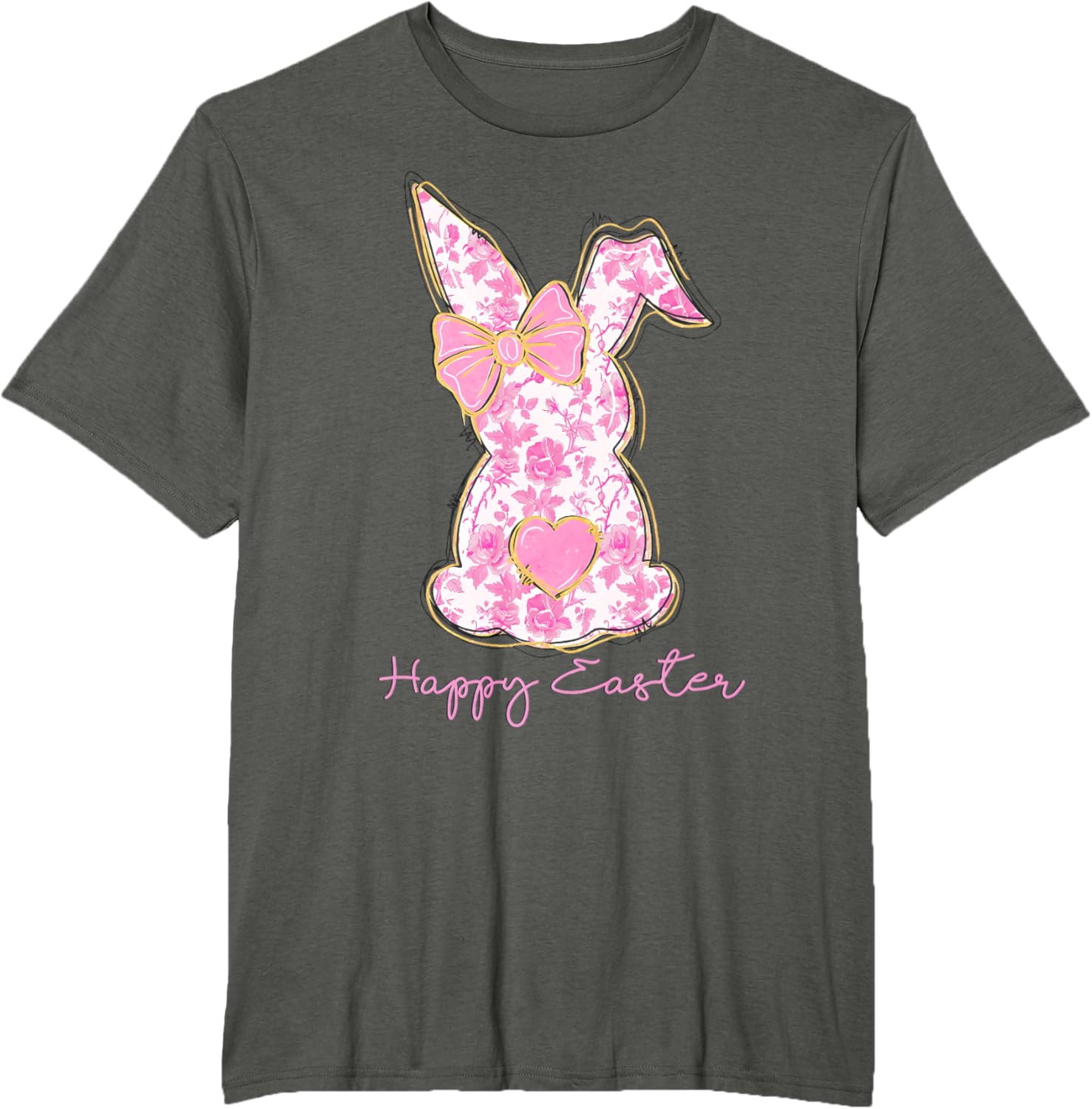 Easter Chinoiserie Floral Bunny With Cute Pink Bow Coquette T-Shirt