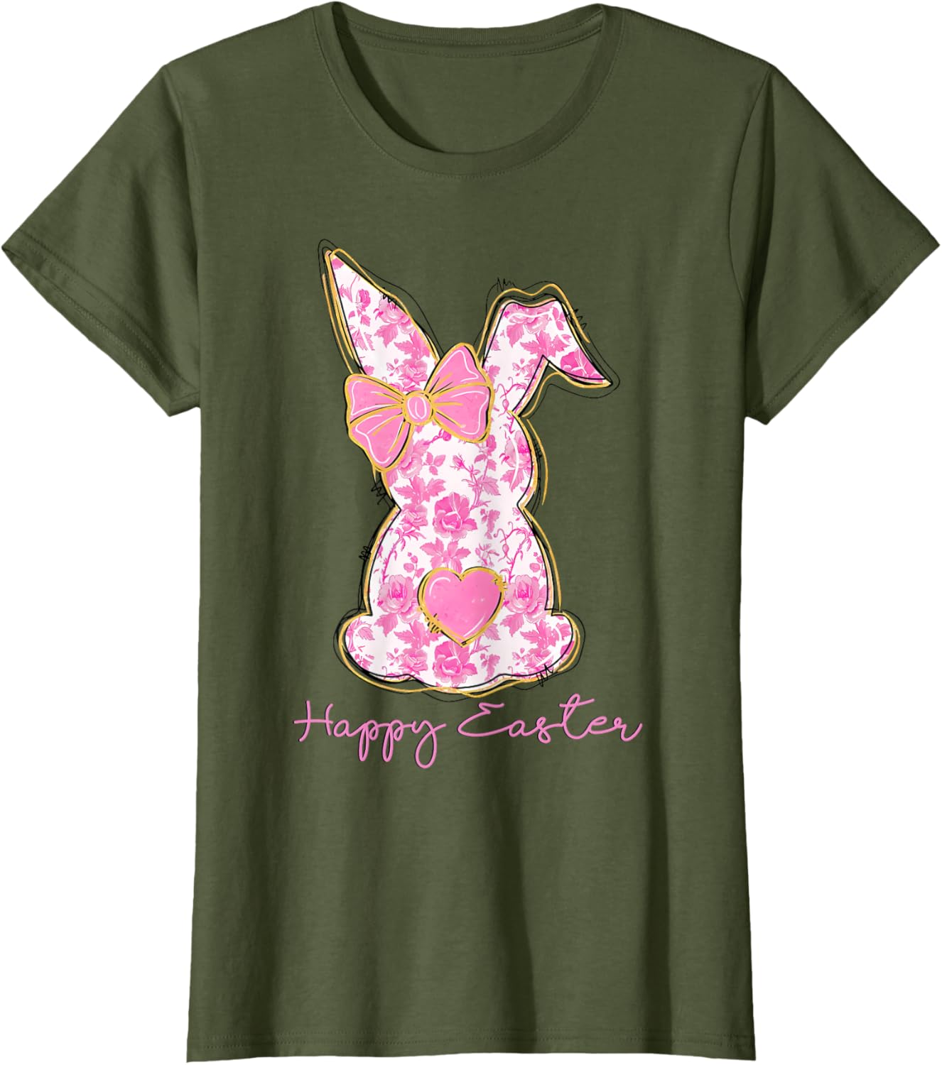 Easter Chinoiserie Floral Bunny With Cute Pink Bow Coquette T-Shirt