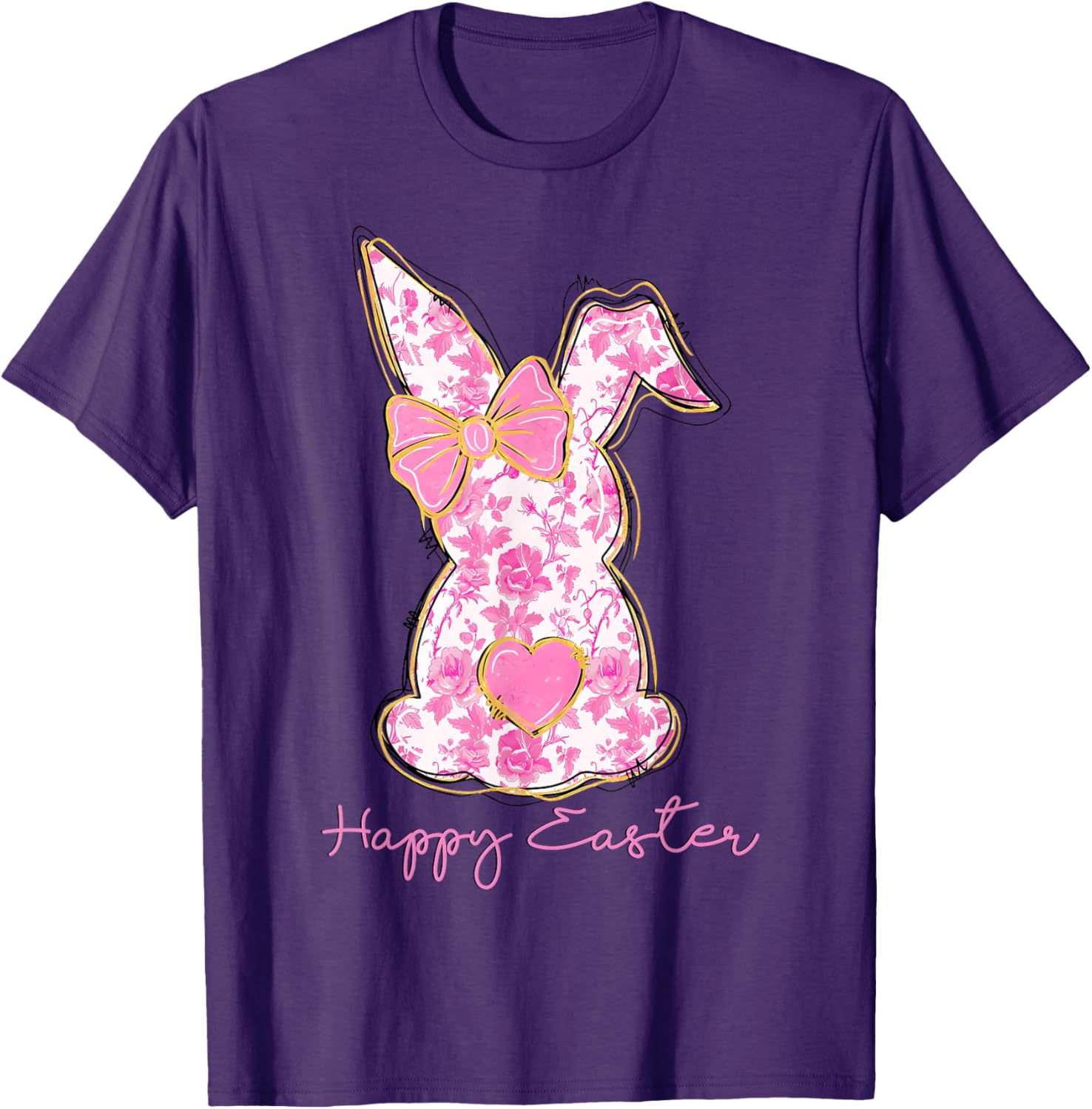 Easter Chinoiserie Floral Bunny With Cute Pink Bow Coquette T-Shirt