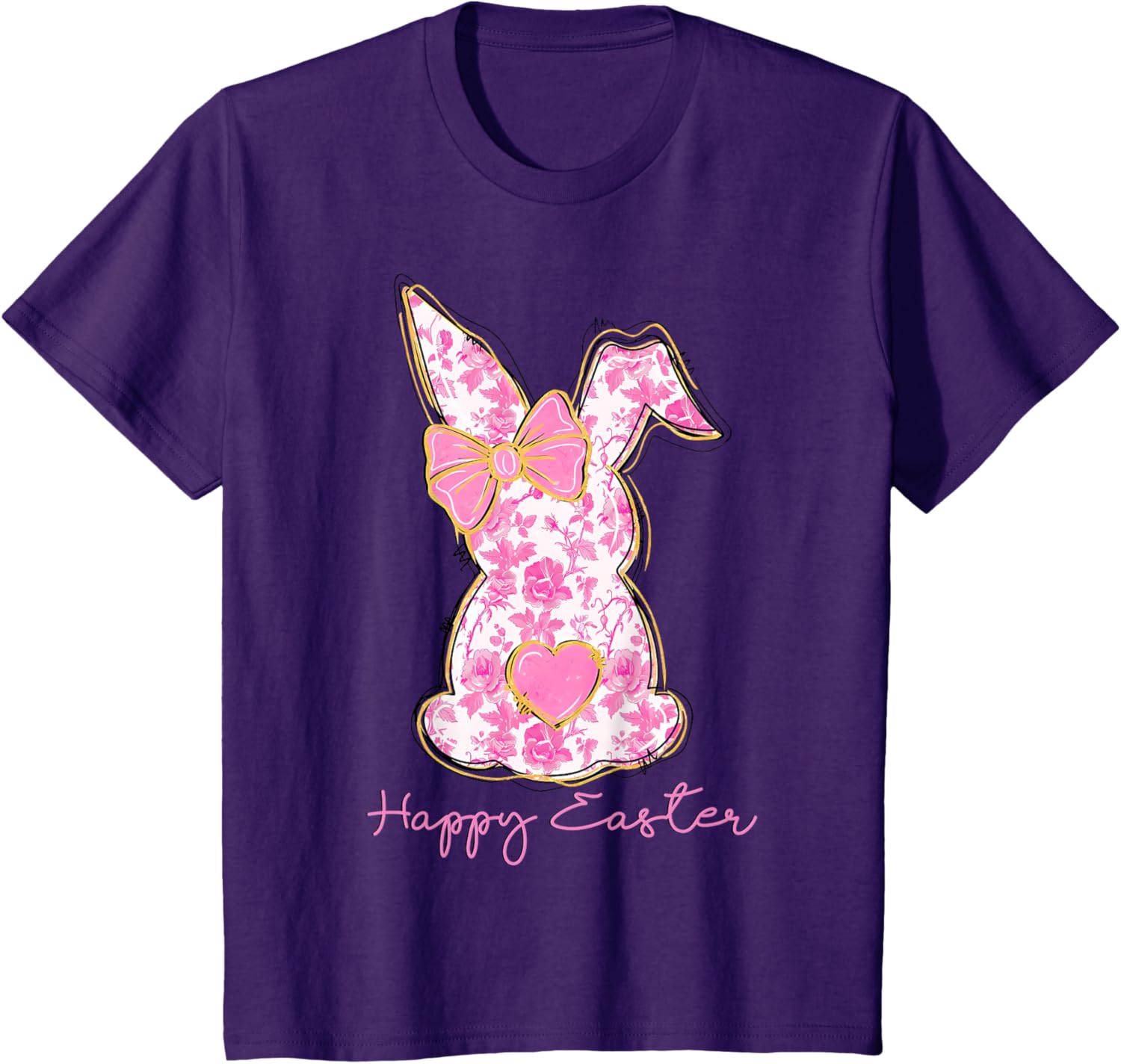 Easter Chinoiserie Floral Bunny With Cute Pink Bow Coquette T-Shirt