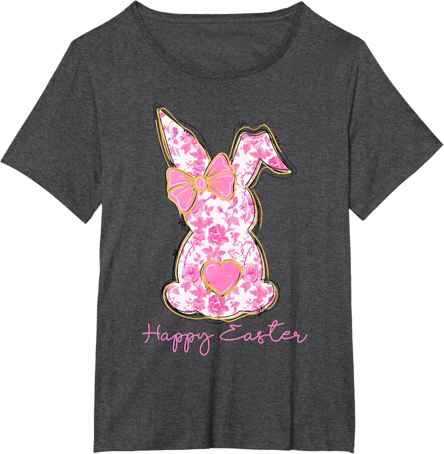 Easter Chinoiserie Floral Bunny With Cute Pink Bow Coquette T-Shirt