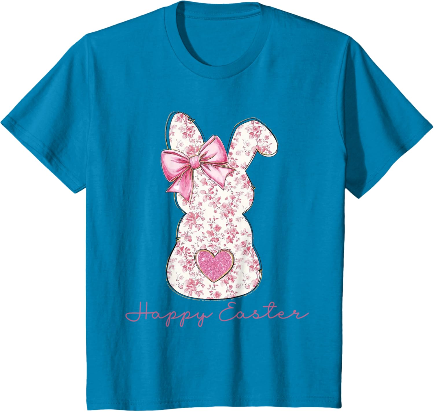 Easter Chinoiserie Floral Bunny With Cute Pink Bow Coquette T-Shirt