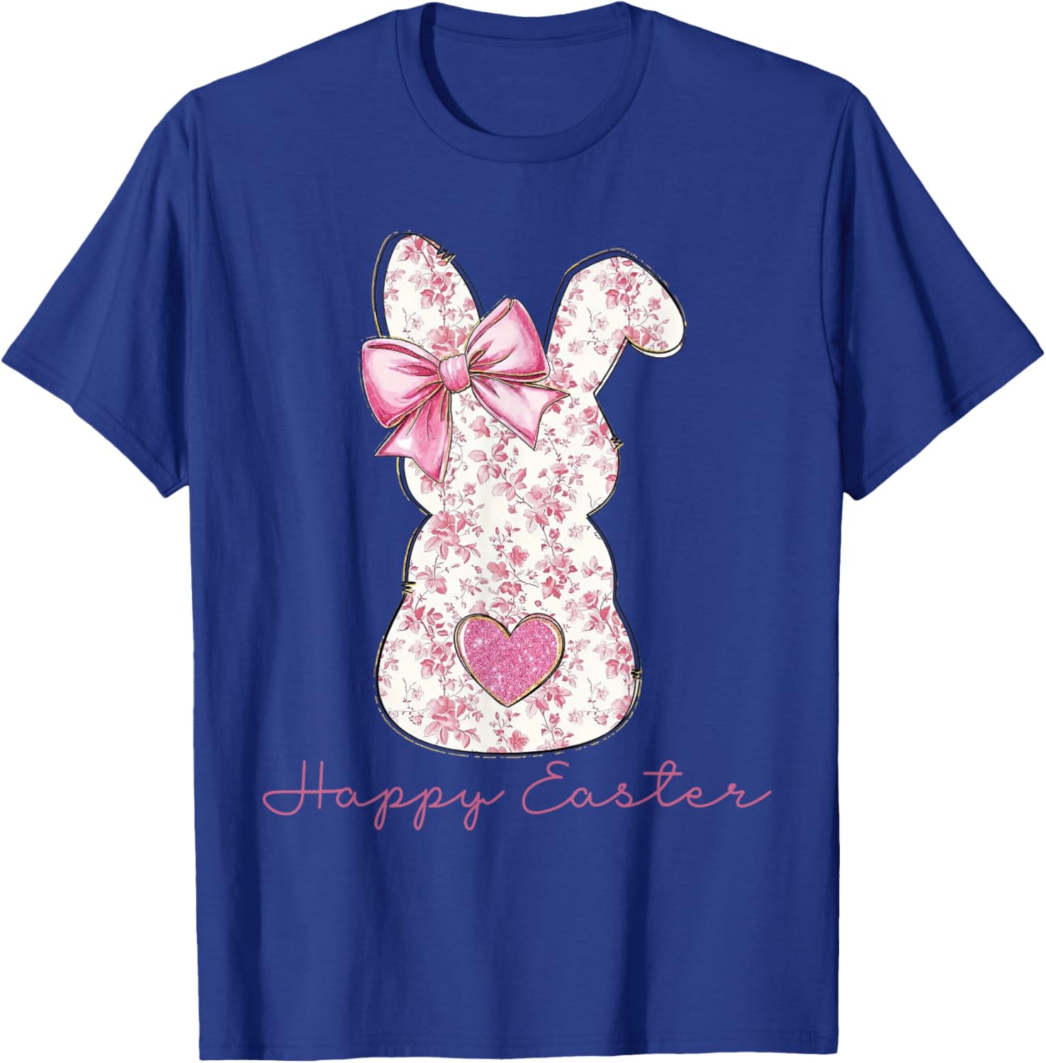 Easter Chinoiserie Floral Bunny With Cute Pink Bow Coquette T-Shirt