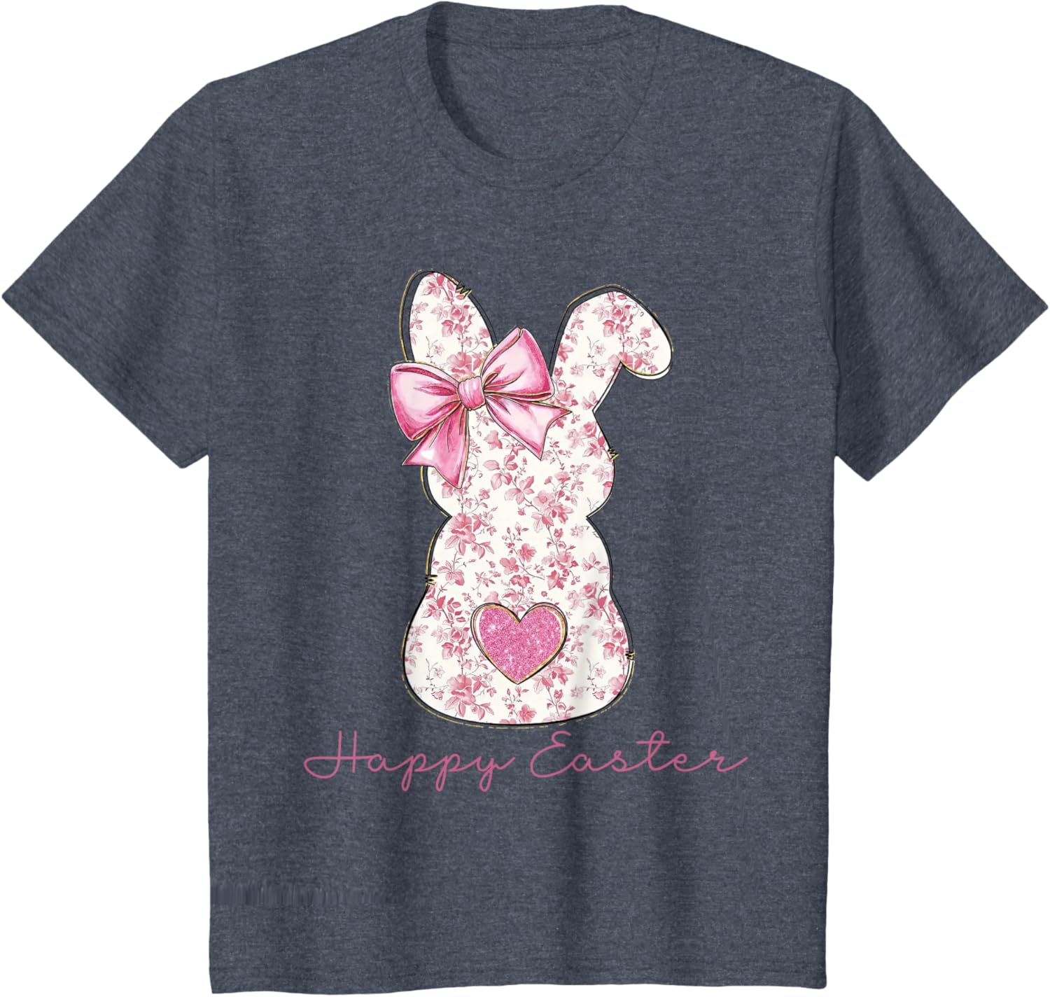 Easter Chinoiserie Floral Bunny With Cute Pink Bow Coquette T-Shirt