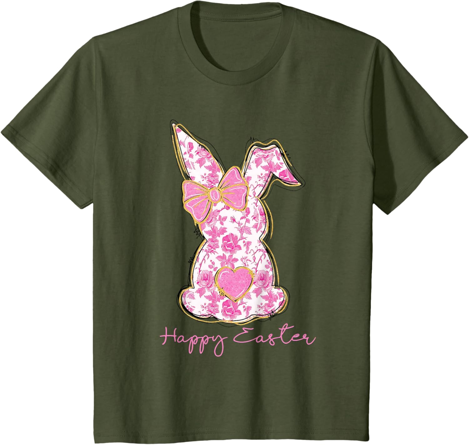 Easter Chinoiserie Floral Bunny With Cute Pink Bow Coquette T-Shirt