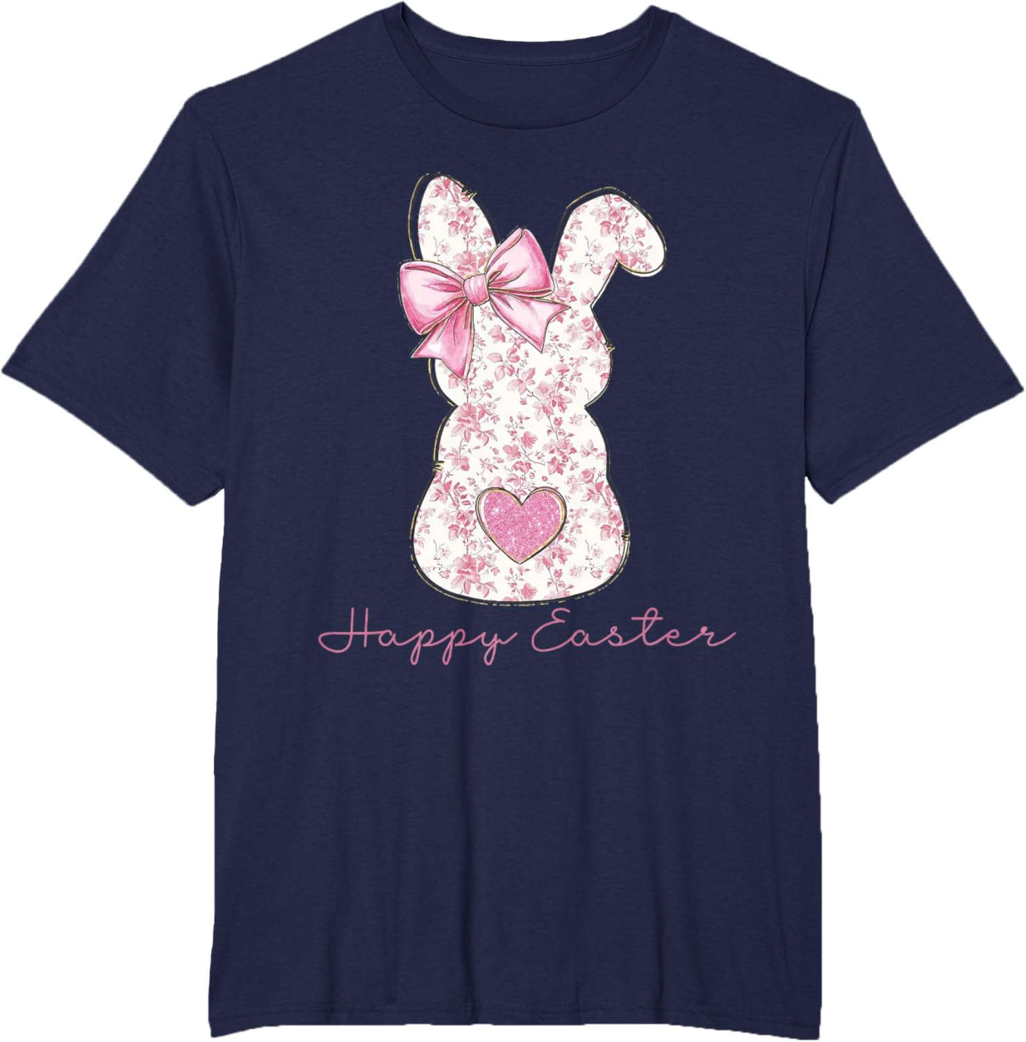 Easter Chinoiserie Floral Bunny With Cute Pink Bow Coquette T-Shirt