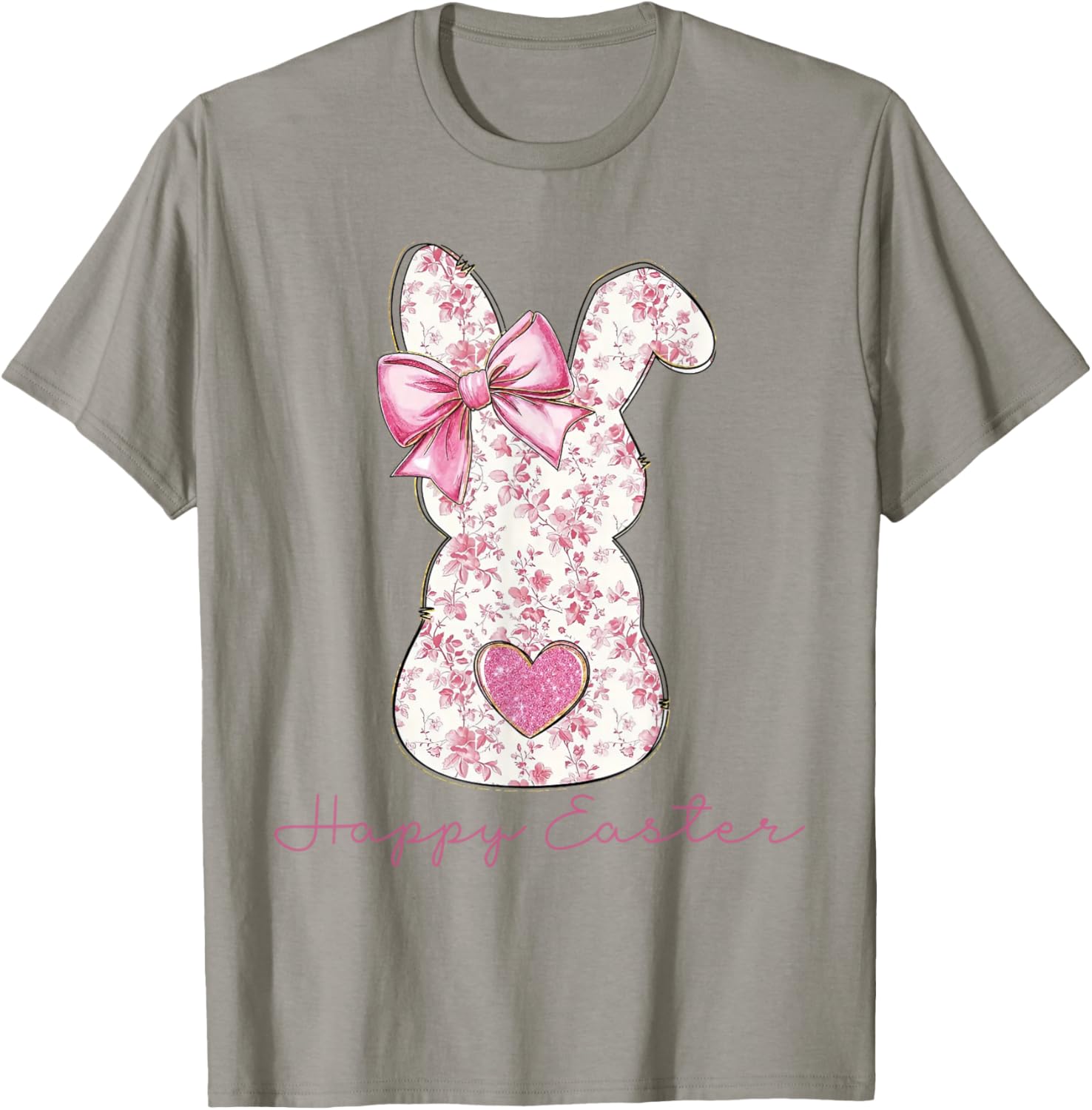 Easter Chinoiserie Floral Bunny With Cute Pink Bow Coquette T-Shirt