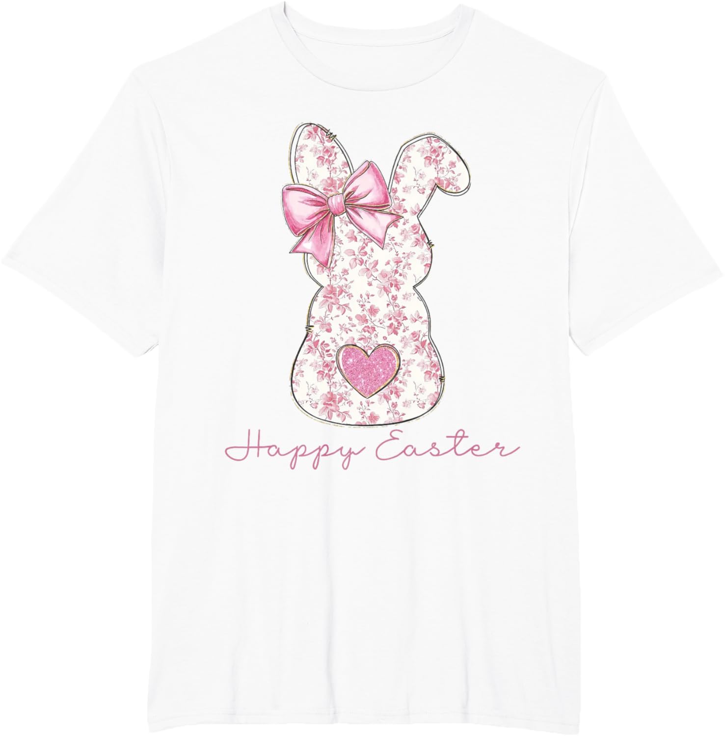 Easter Chinoiserie Floral Bunny With Cute Pink Bow Coquette T-Shirt