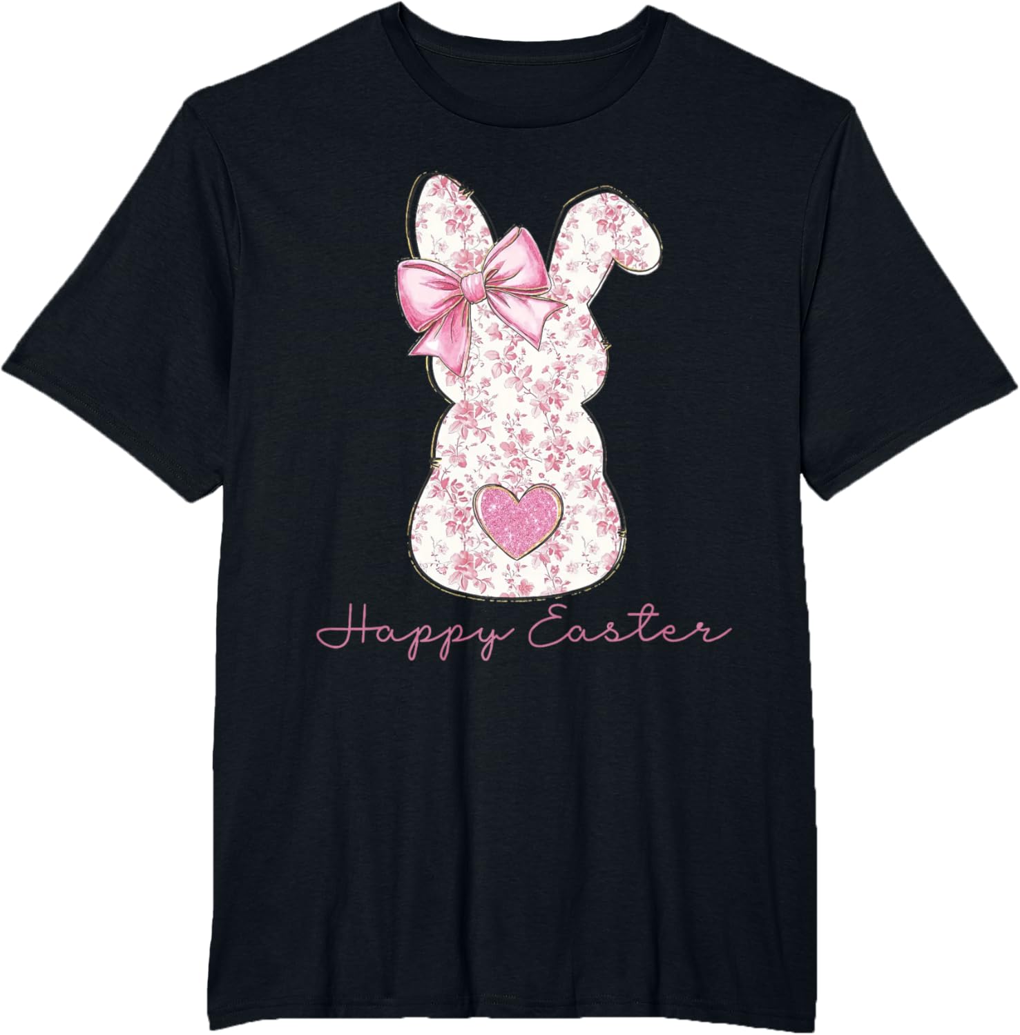 Easter Chinoiserie Floral Bunny With Cute Pink Bow Coquette T-Shirt