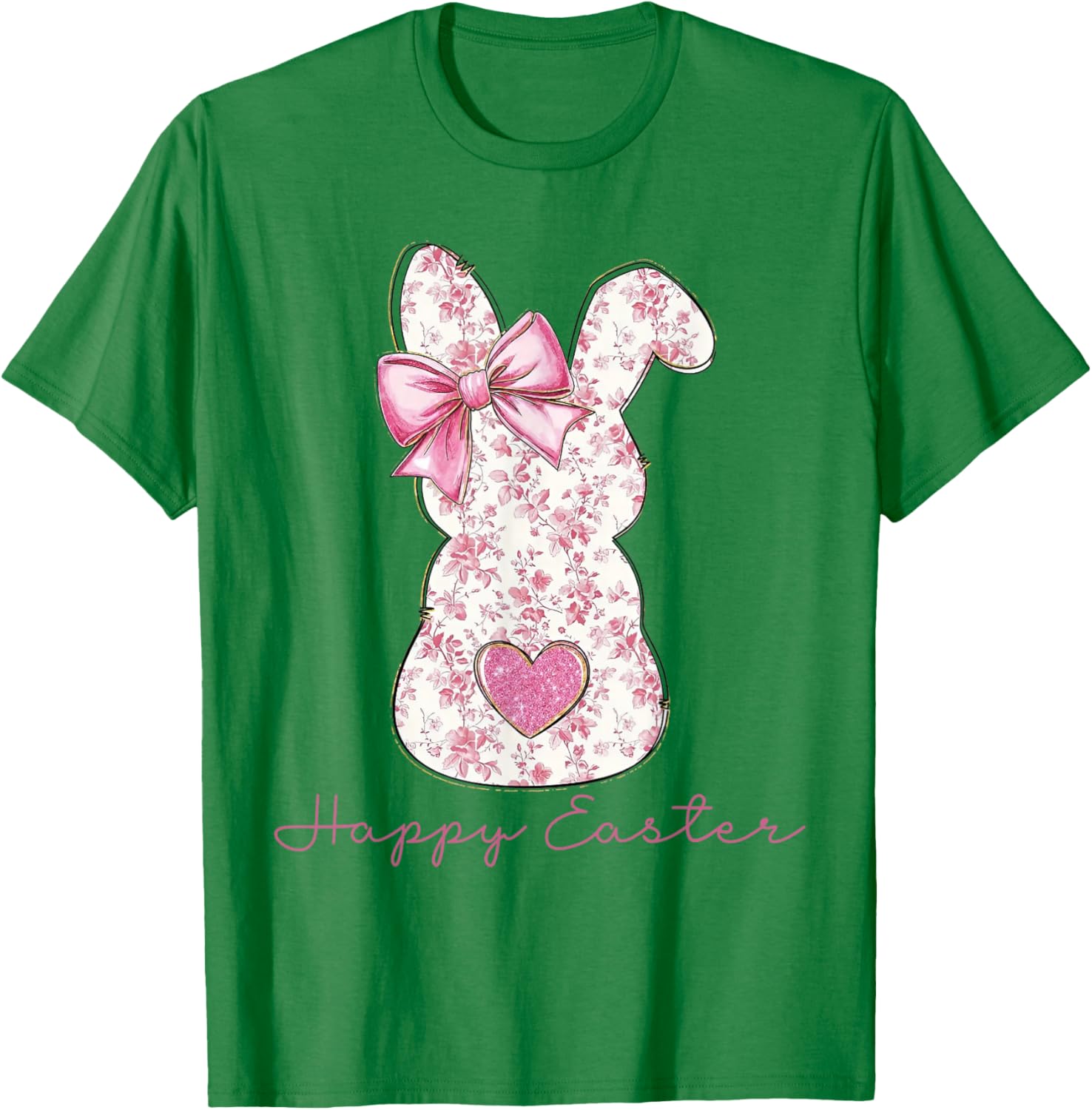 Easter Chinoiserie Floral Bunny With Cute Pink Bow Coquette T-Shirt