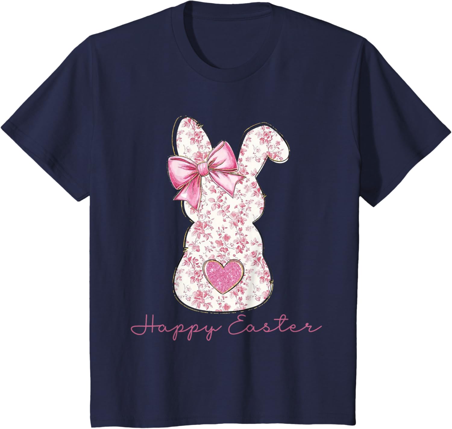 Easter Chinoiserie Floral Bunny With Cute Pink Bow Coquette T-Shirt