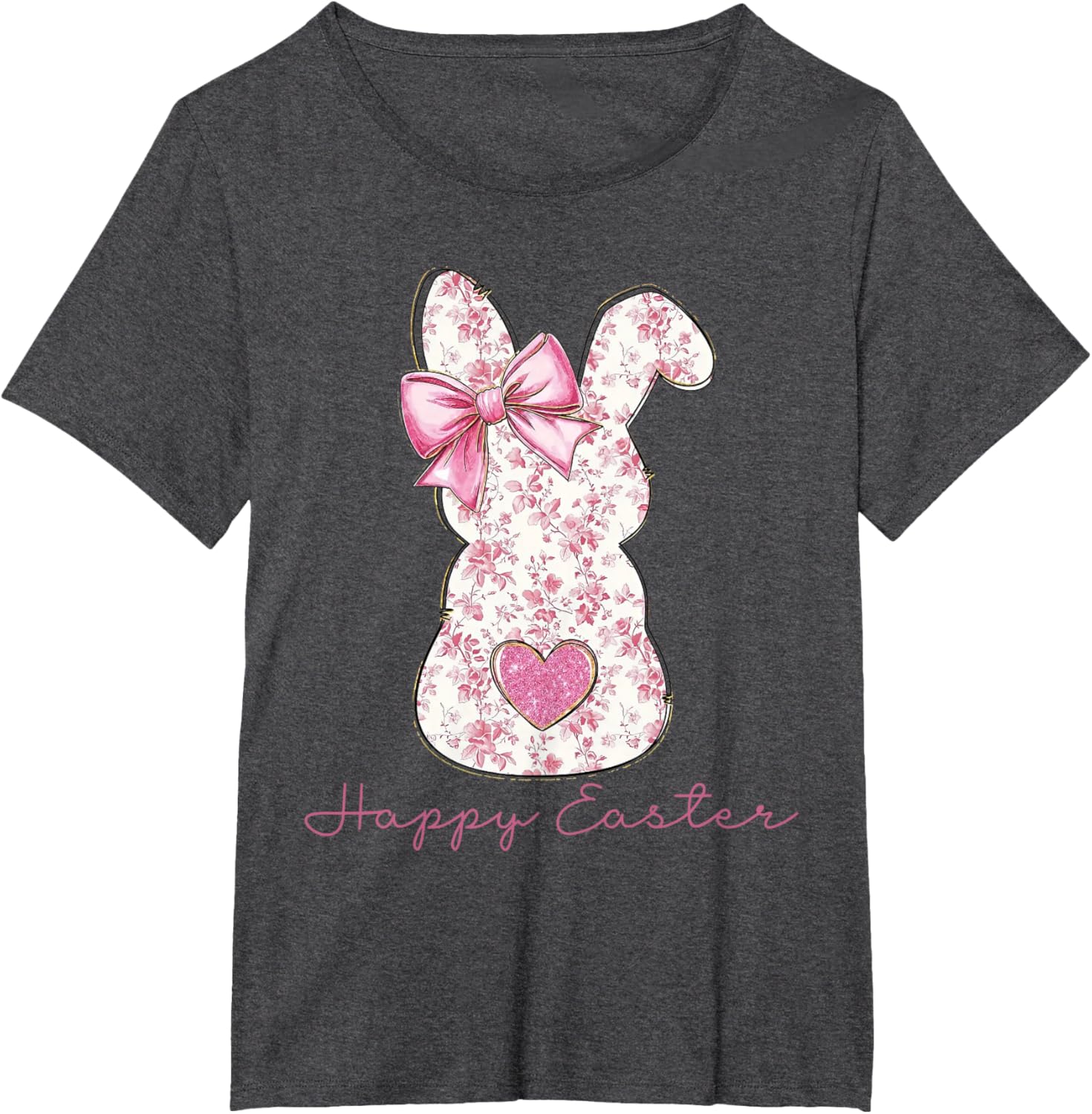 Easter Chinoiserie Floral Bunny With Cute Pink Bow Coquette T-Shirt