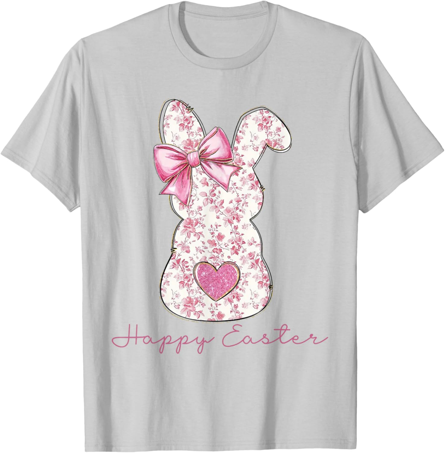 Easter Chinoiserie Floral Bunny With Cute Pink Bow Coquette T-Shirt