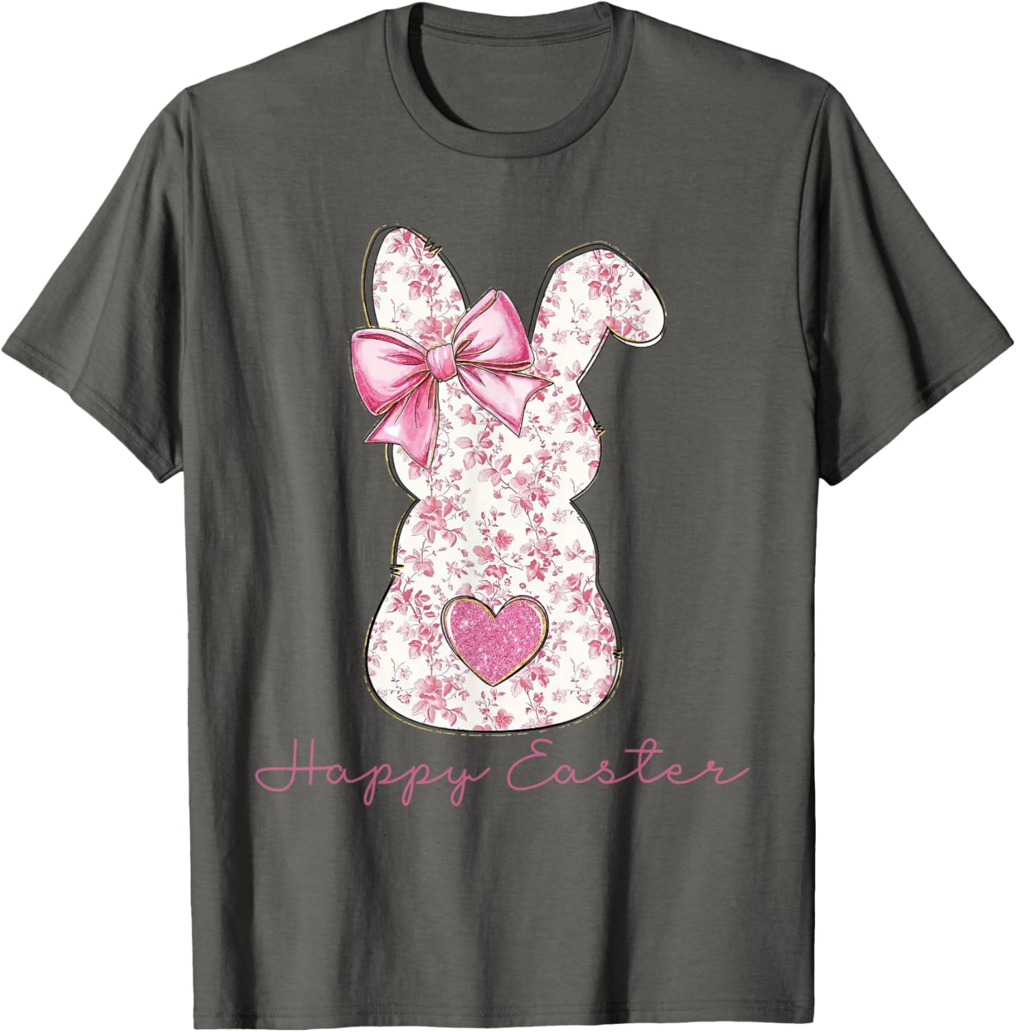 Easter Chinoiserie Floral Bunny With Cute Pink Bow Coquette T-Shirt