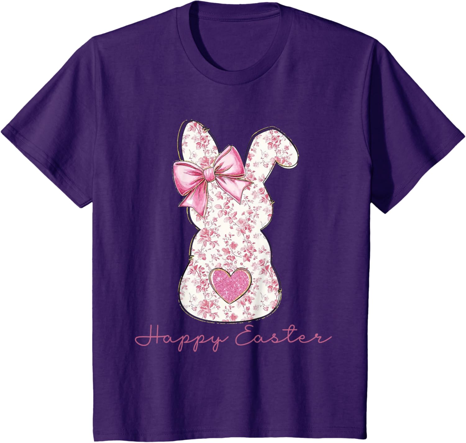 Easter Chinoiserie Floral Bunny With Cute Pink Bow Coquette T-Shirt