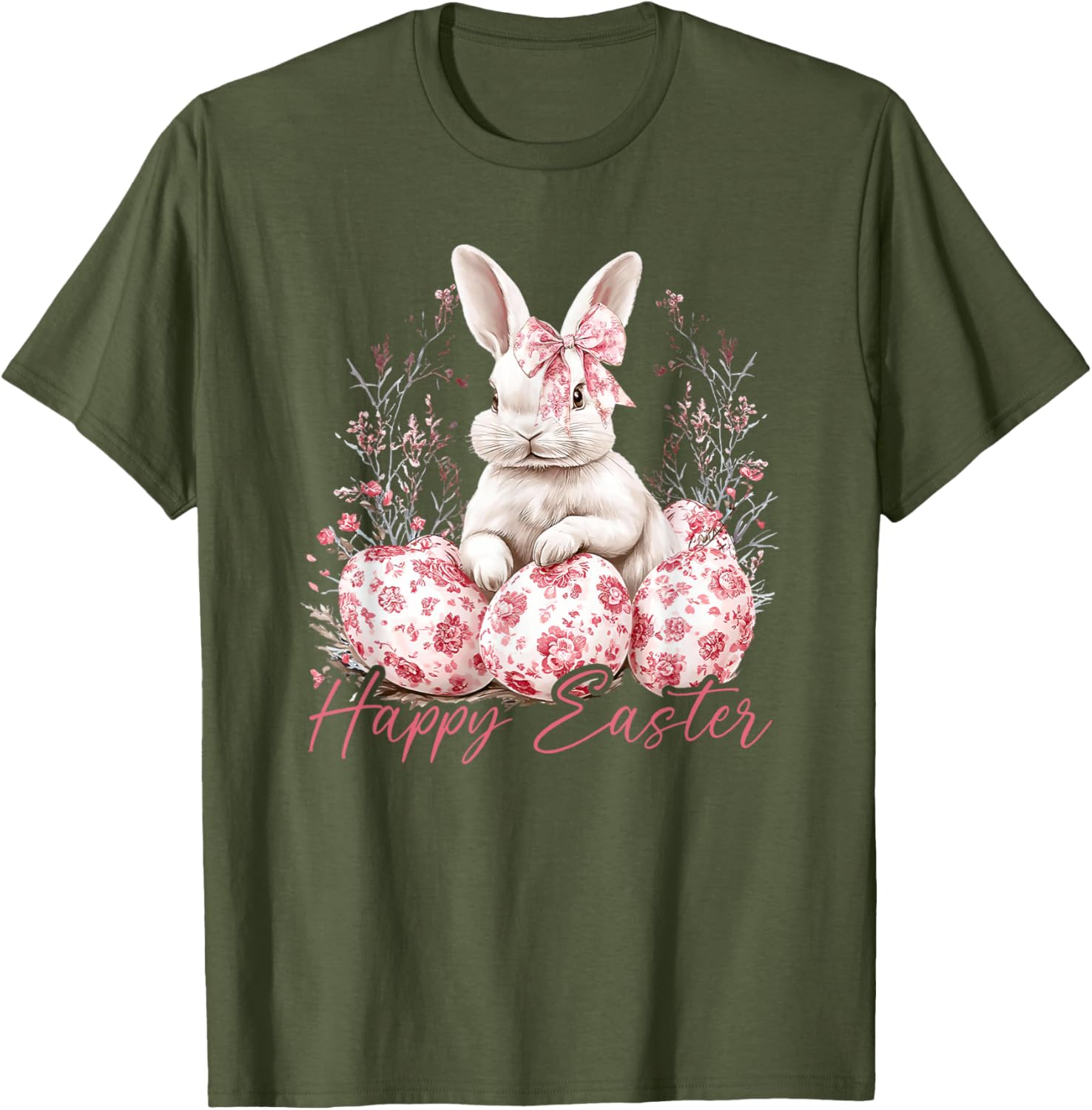 easter chinoiserie floral bunny with cute red bow coquette T-Shirt