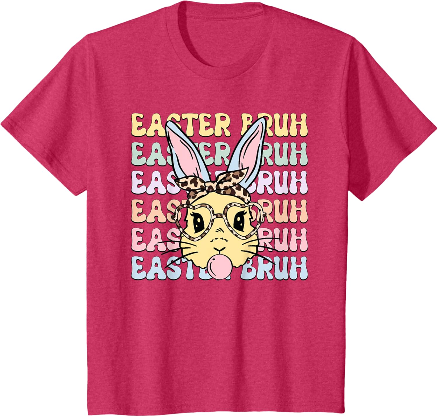 Easter Day Bruh Funny Bunny Ears Leopard Bandana Women Girls T-Shirt