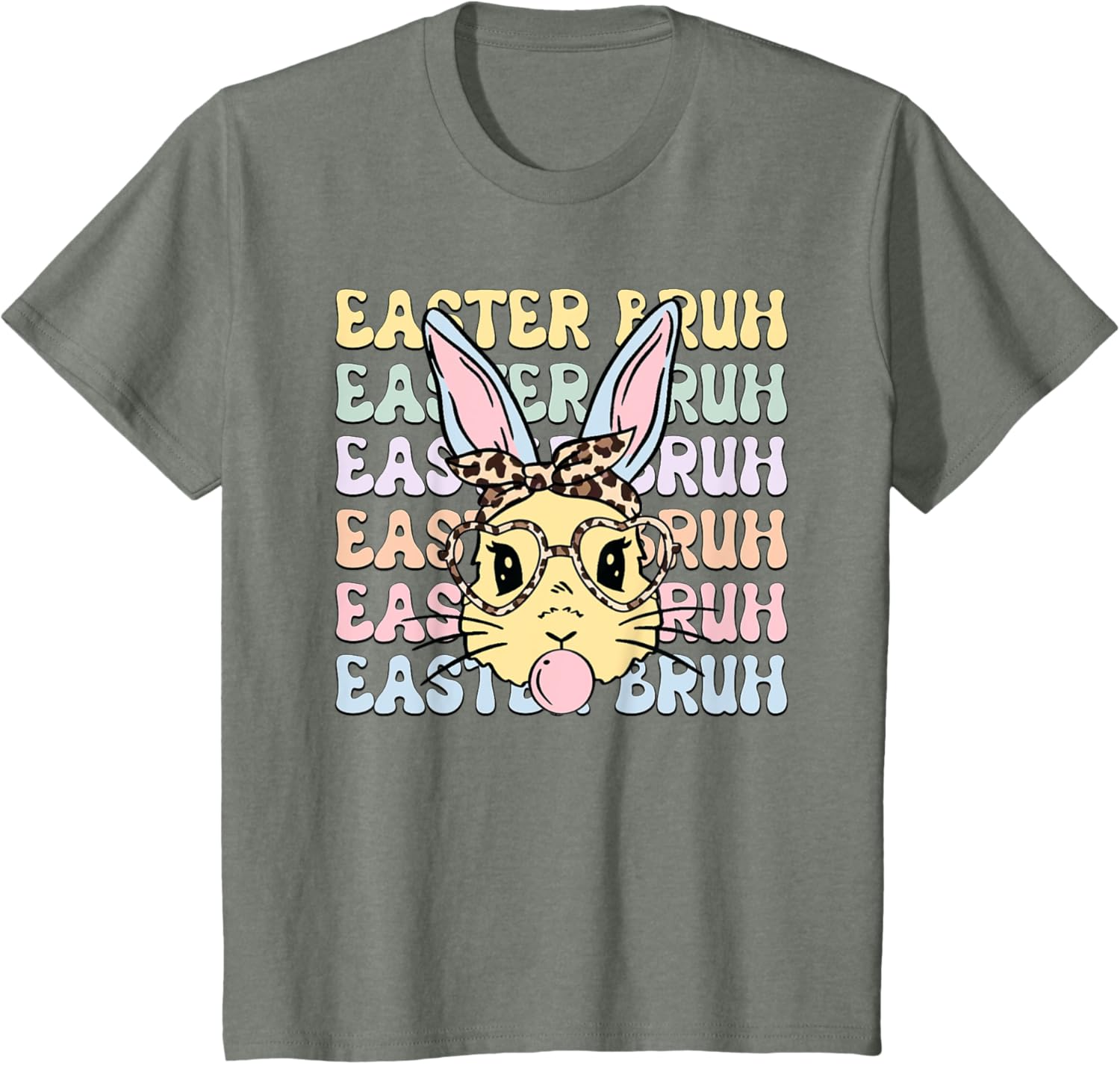 Easter Day Bruh Funny Bunny Ears Leopard Bandana Women Girls T-Shirt