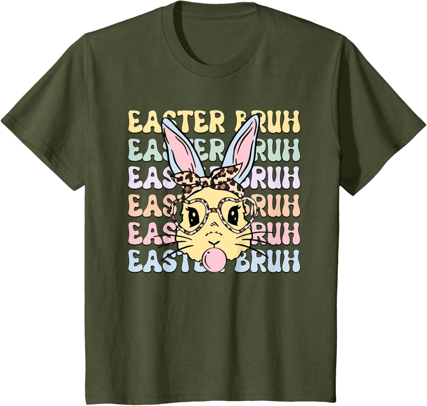 Easter Day Bruh Funny Bunny Ears Leopard Bandana Women Girls T-Shirt