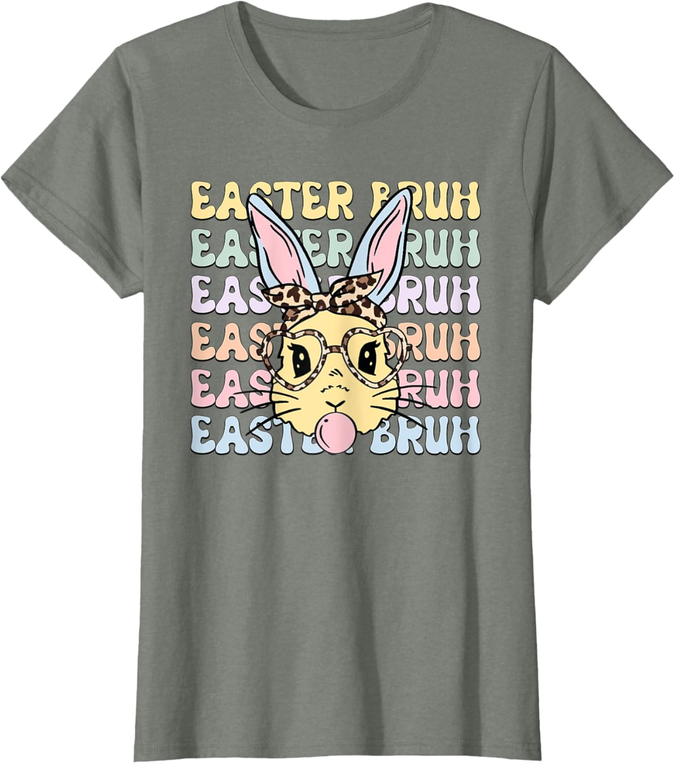 Easter Day Bruh Funny Bunny Ears Leopard Bandana Women Girls T-Shirt