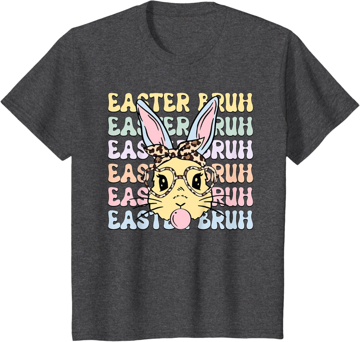 Easter Day Bruh Funny Bunny Ears Leopard Bandana Women Girls T-Shirt