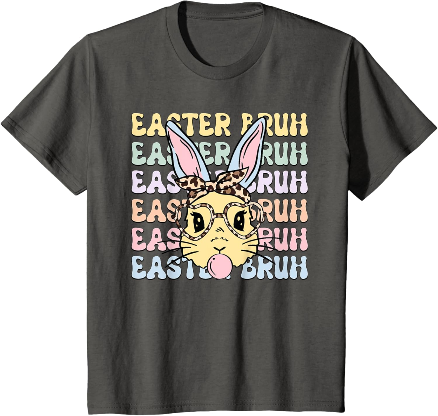 Easter Day Bruh Funny Bunny Ears Leopard Bandana Women Girls T-Shirt