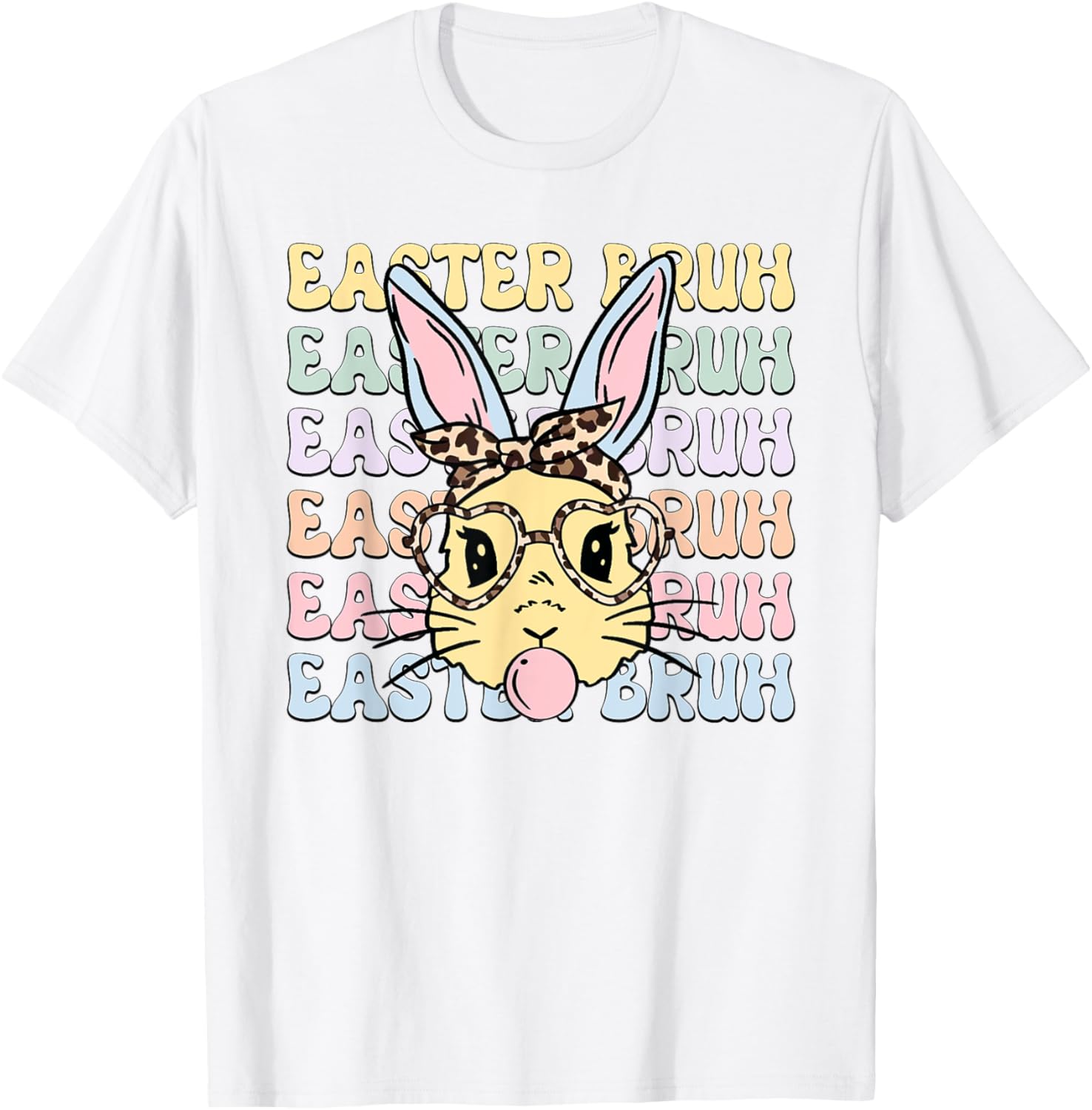 Easter Day Bruh Funny Bunny Ears Leopard Bandana Women Girls T-Shirt