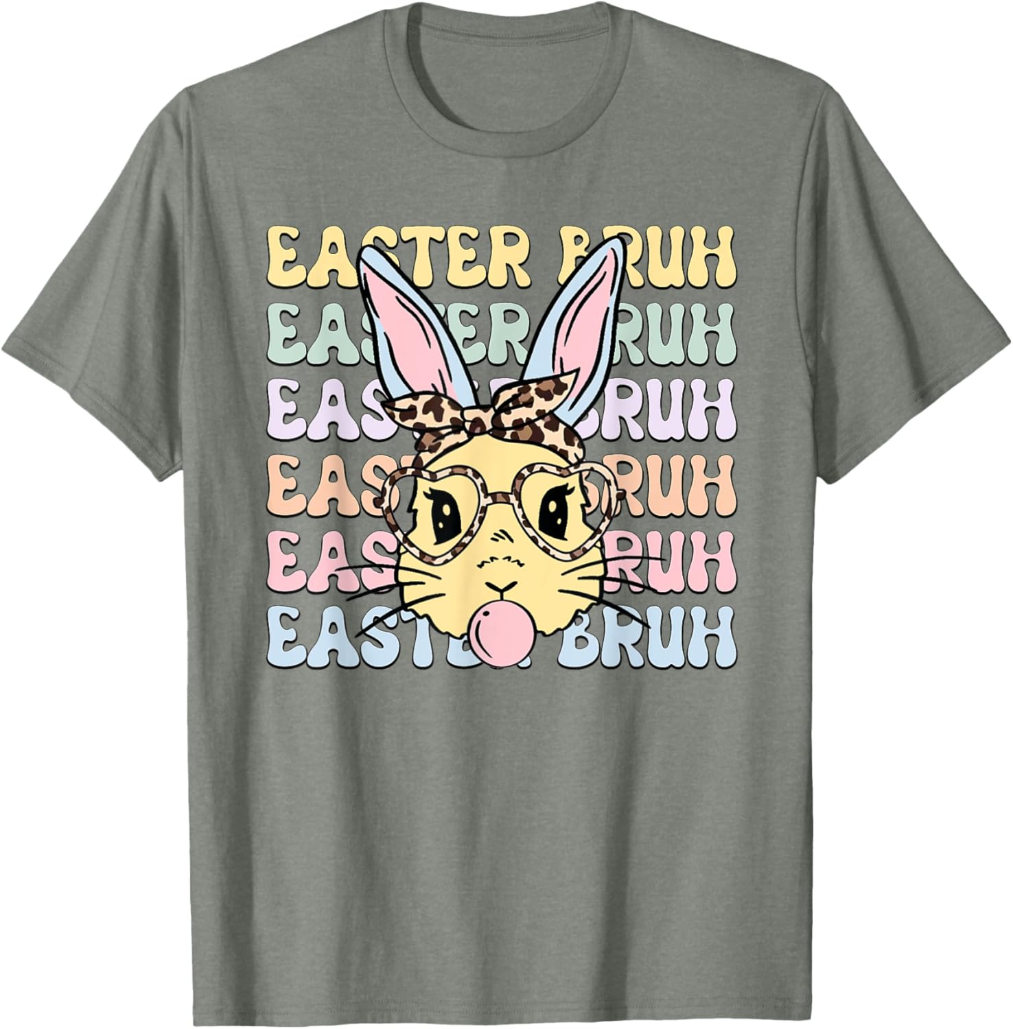 Easter Day Bruh Funny Bunny Ears Leopard Bandana Women Girls T-Shirt