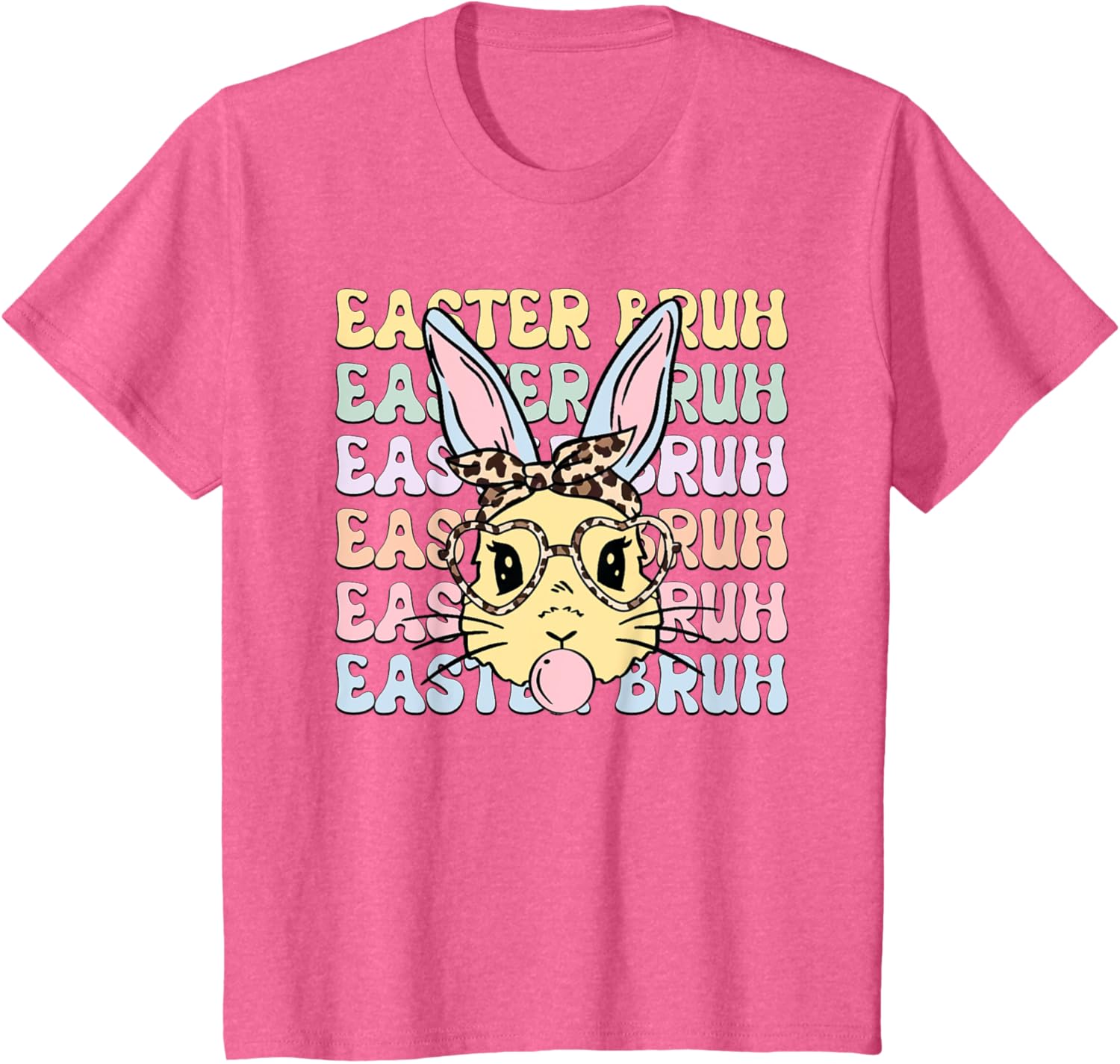 Easter Day Bruh Funny Bunny Ears Leopard Bandana Women Girls T-Shirt