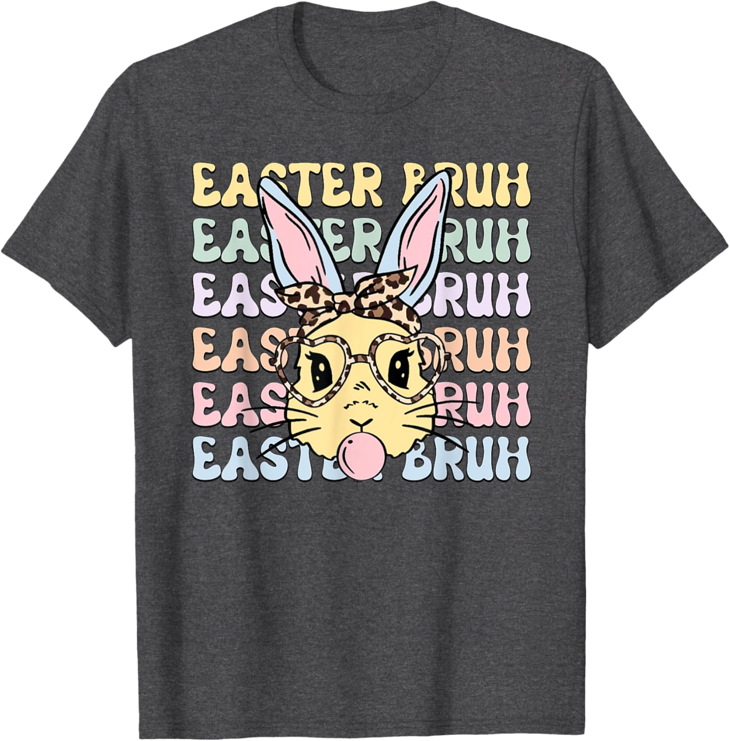 Easter Day Bruh Funny Bunny Ears Leopard Bandana Women Girls T-Shirt