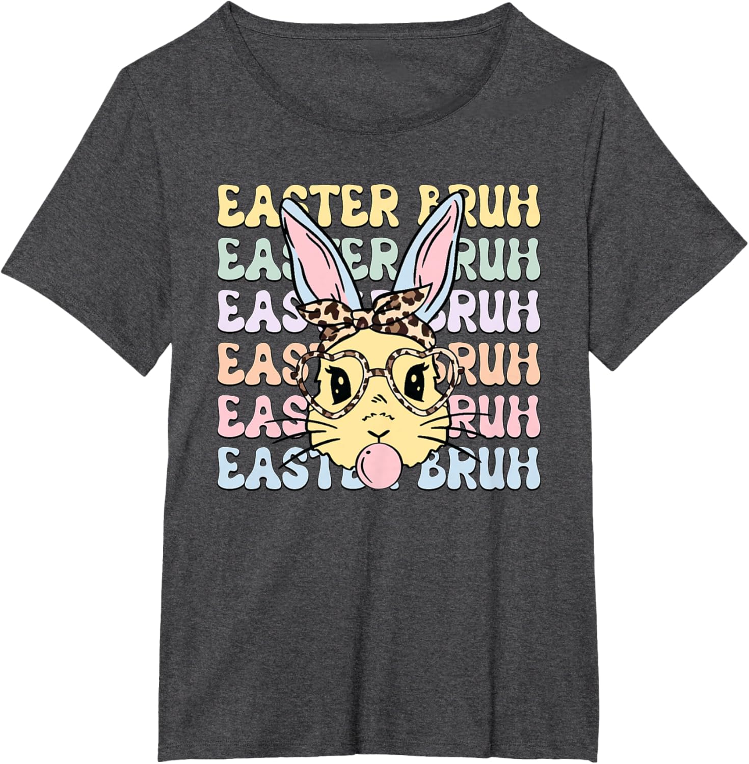 Easter Day Bruh Funny Bunny Ears Leopard Bandana Women Girls T-Shirt