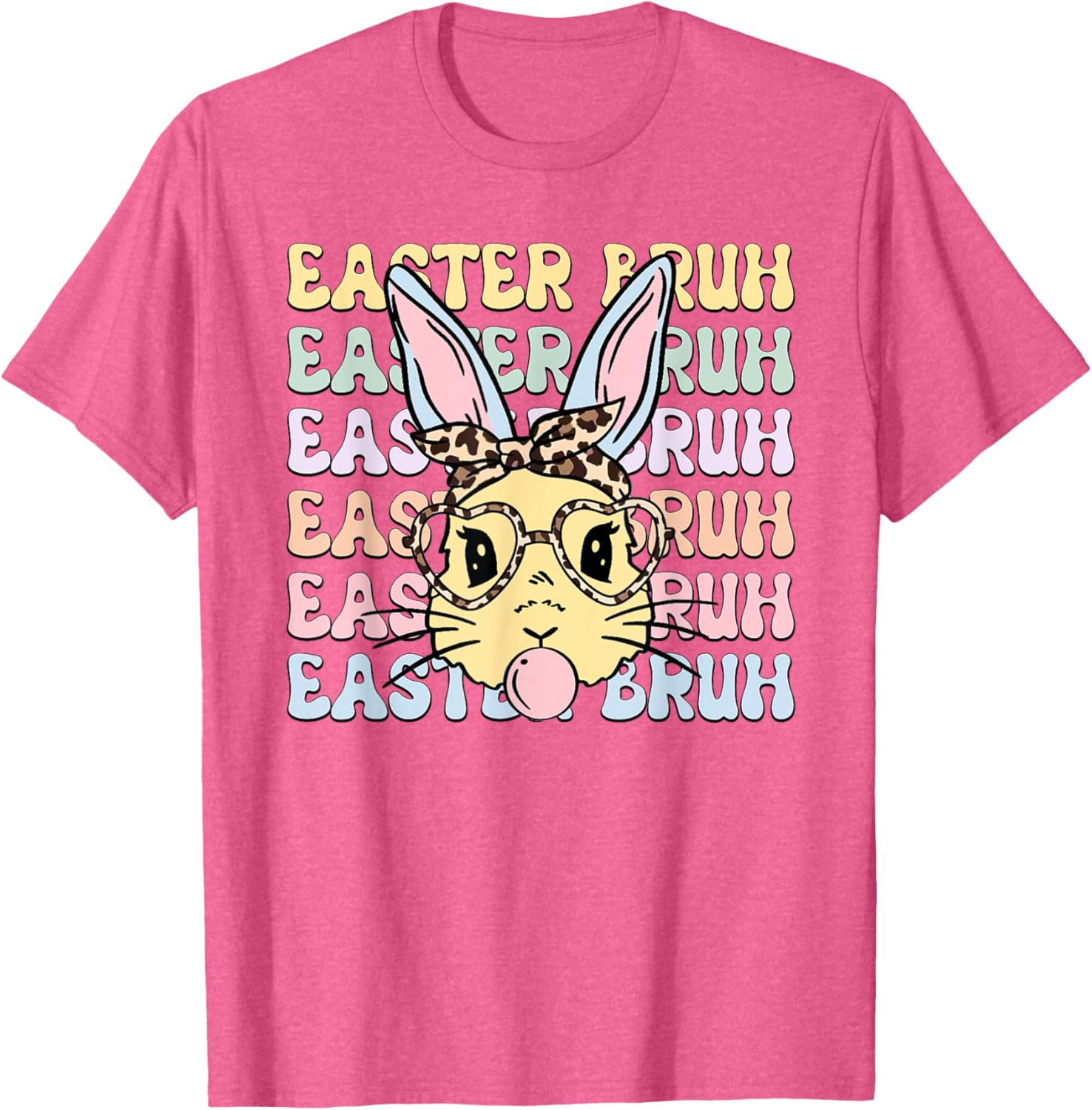 Easter Day Bruh Funny Bunny Ears Leopard Bandana Women Girls T-Shirt