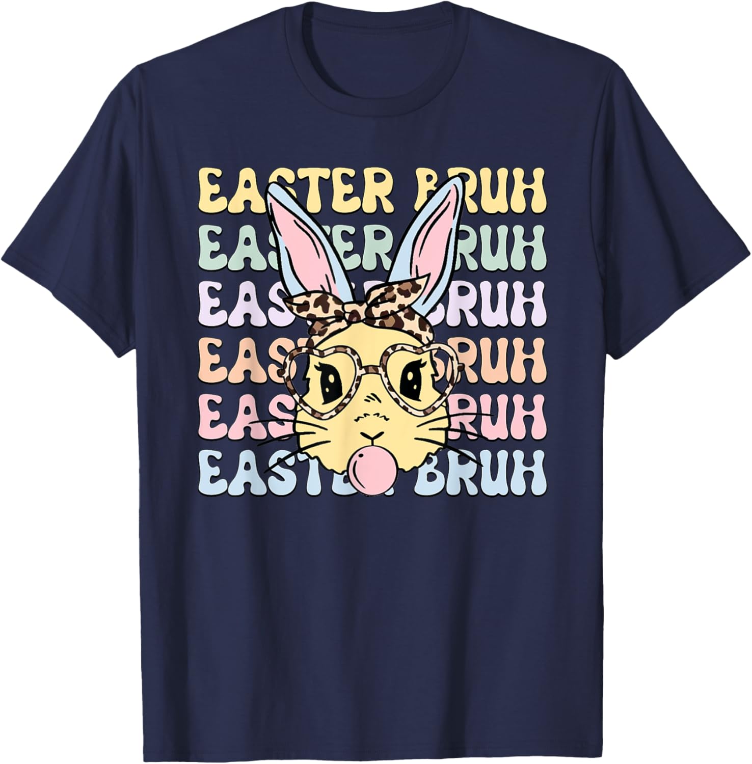 Easter Day Bruh Funny Bunny Ears Leopard Bandana Women Girls T-Shirt