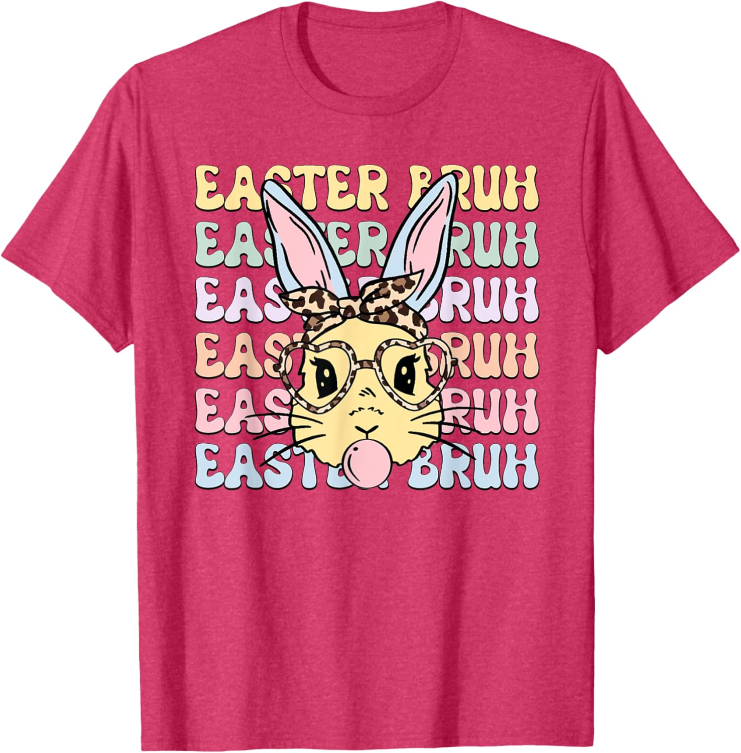 Easter Day Bruh Funny Bunny Ears Leopard Bandana Women Girls T-Shirt