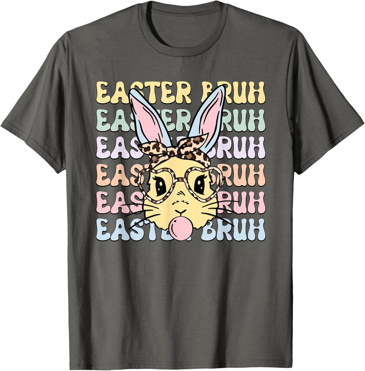 Easter Day Bruh Funny Bunny Ears Leopard Bandana Women Girls T-Shirt