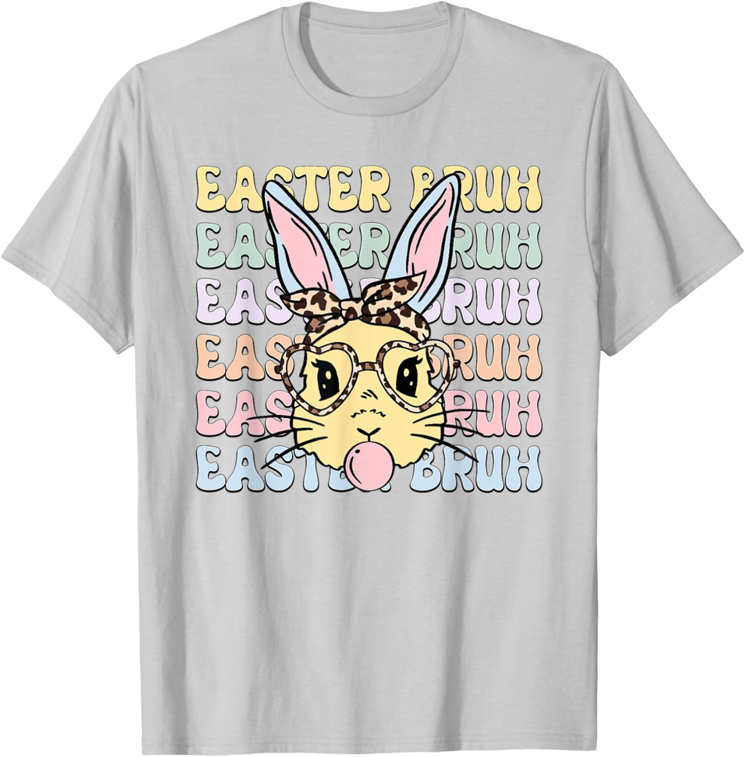 Easter Day Bruh Funny Bunny Ears Leopard Bandana Women Girls T-Shirt