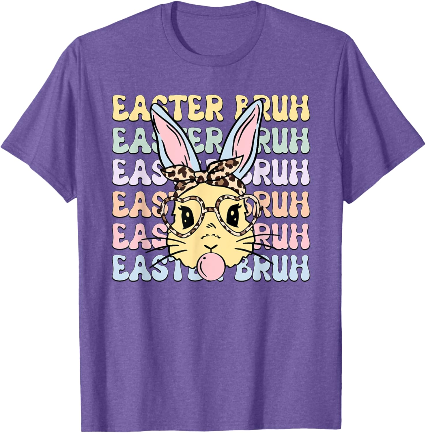 Easter Day Bruh Funny Bunny Ears Leopard Bandana Women Girls T-Shirt