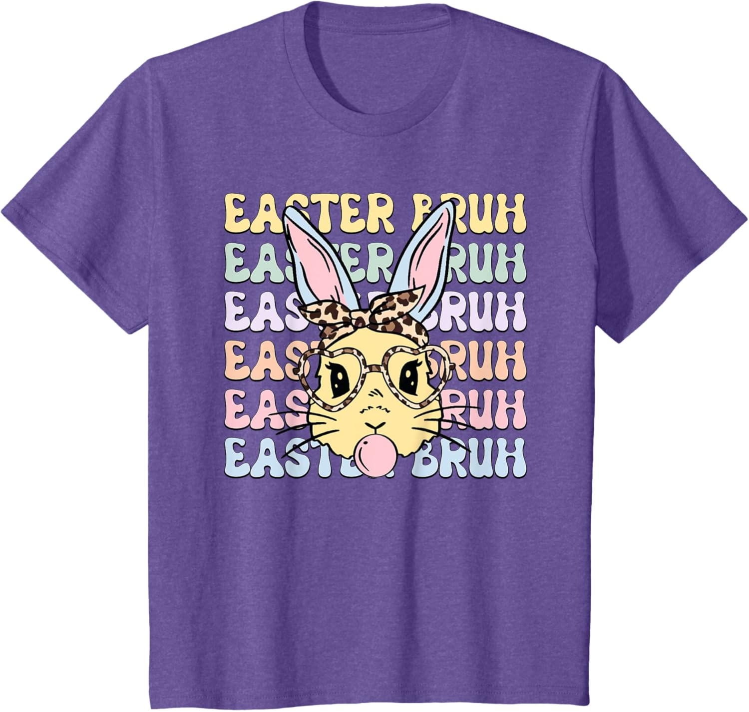 Easter Day Bruh Funny Bunny Ears Leopard Bandana Women Girls T-Shirt