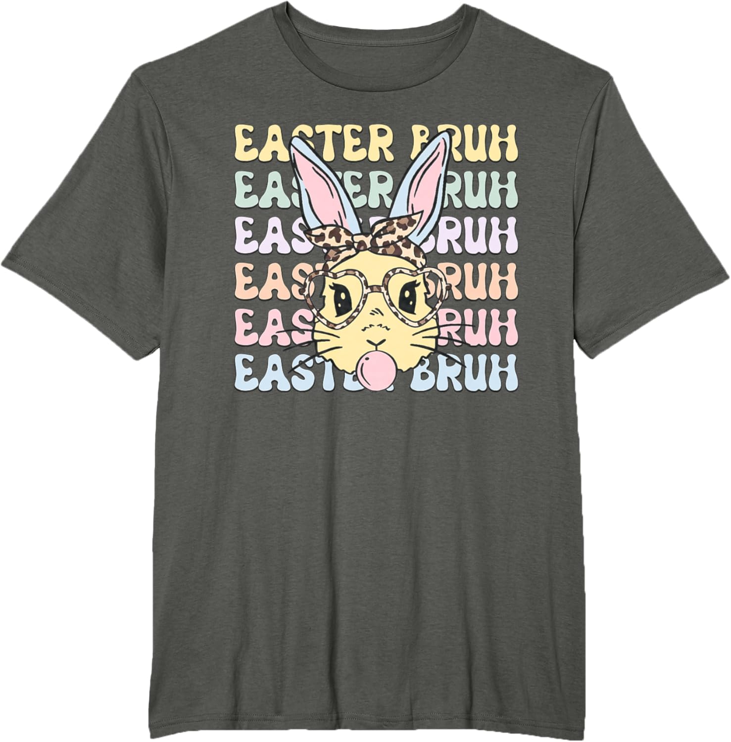 Easter Day Bruh Funny Bunny Ears Leopard Bandana Women Girls T-Shirt