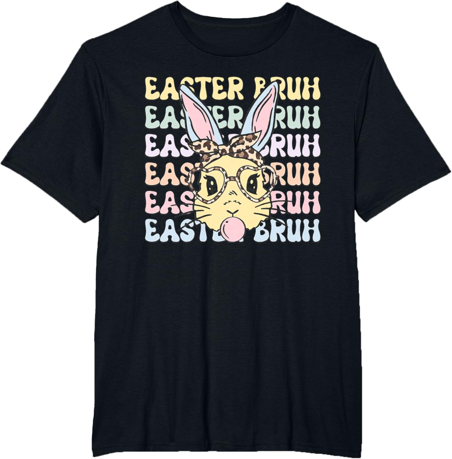 Easter Day Bruh Funny Bunny Ears Leopard Bandana Women Girls T-Shirt