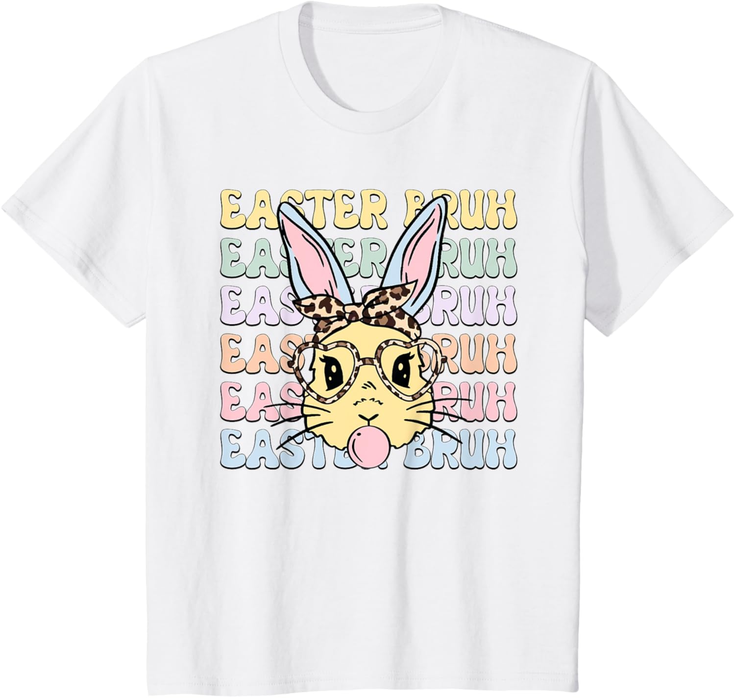 Easter Day Bruh Funny Bunny Ears Leopard Bandana Women Girls T-Shirt