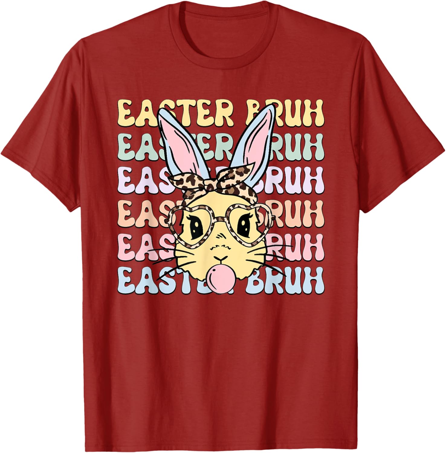 Easter Day Bruh Funny Bunny Ears Leopard Bandana Women Girls T-Shirt