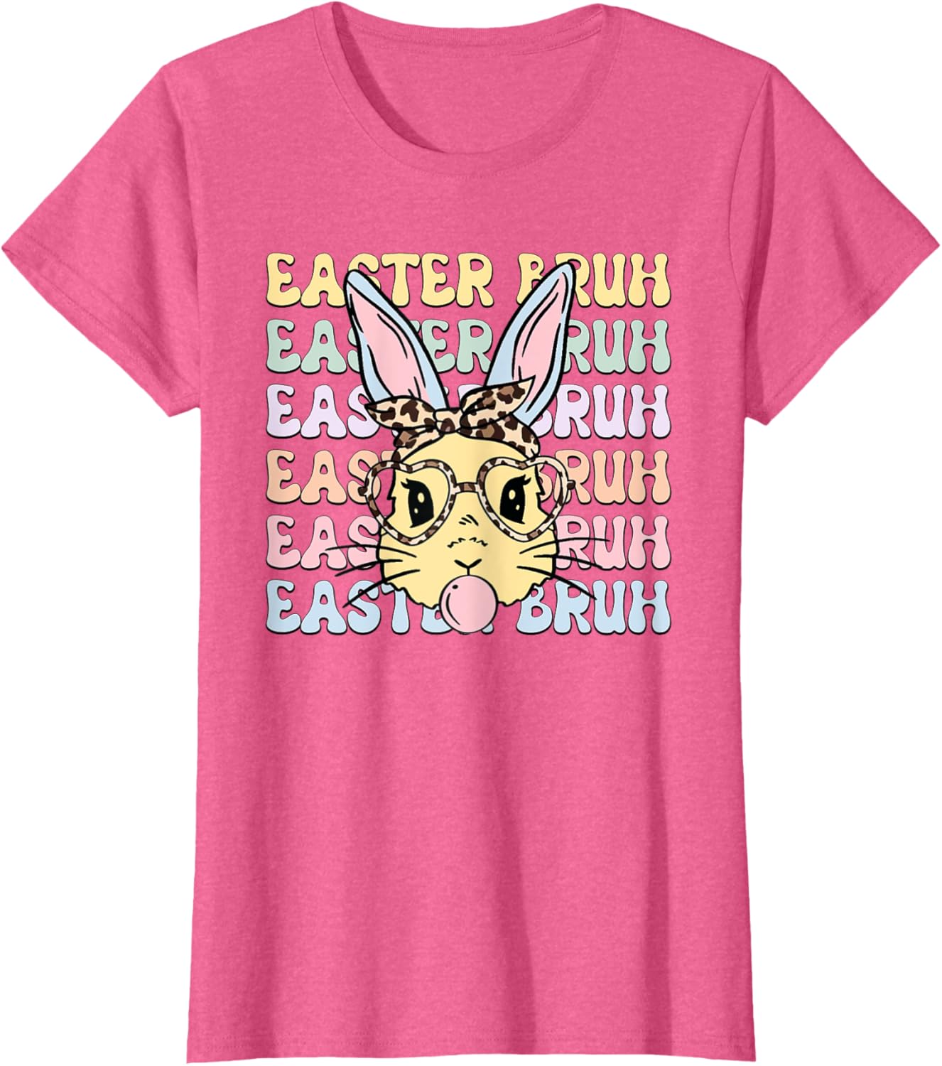 Easter Day Bruh Funny Bunny Ears Leopard Bandana Women Girls T-Shirt